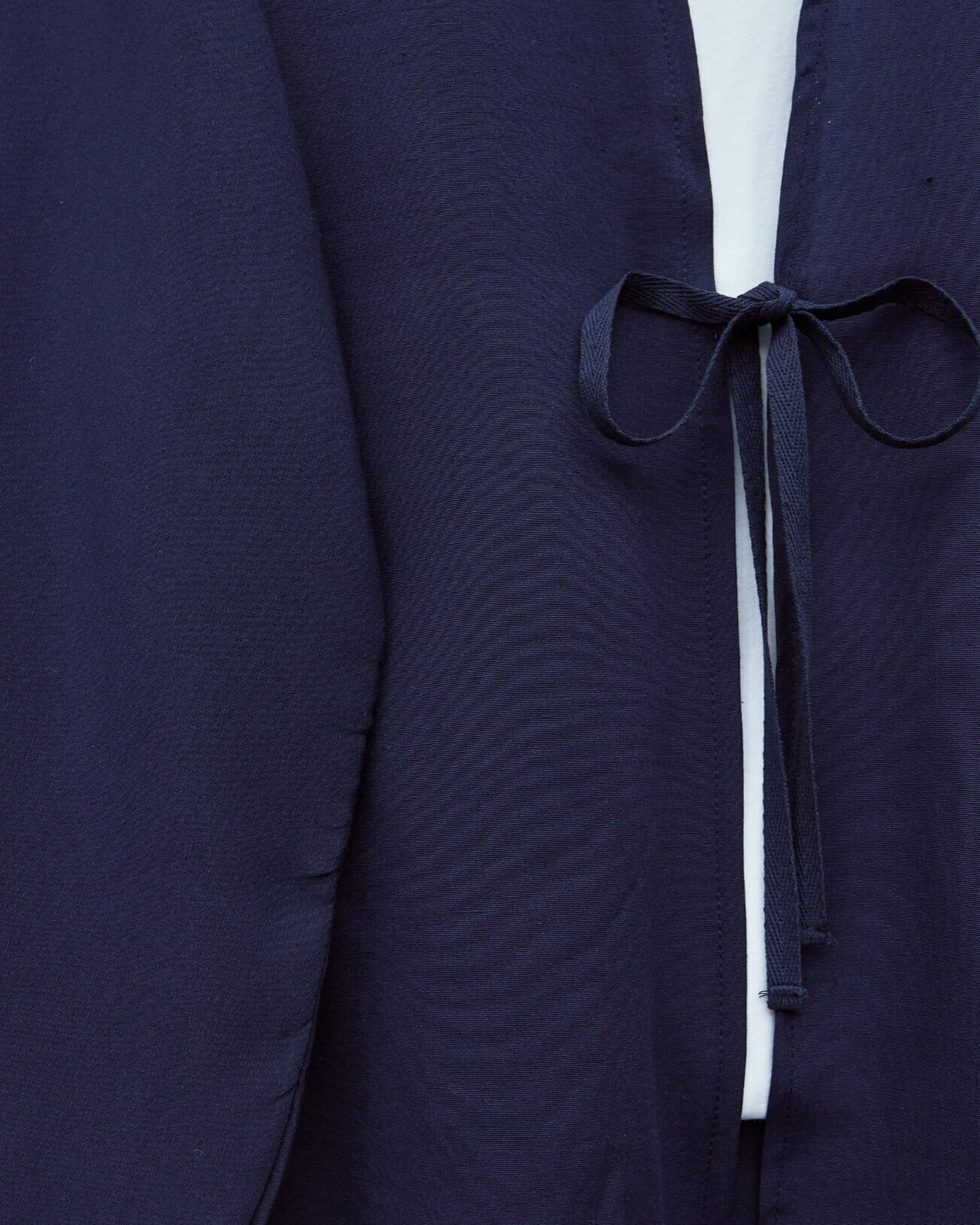 Navy Blue Front-Tie Poplin Kimono Cardigan - Podyumplus - by Peralane - photo 4