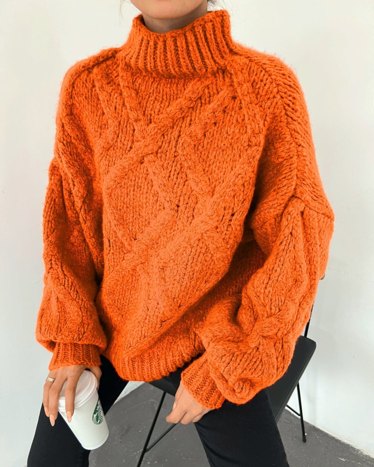 Half Turtleneck Balloon Sleeve Winter Sweater - Orange - Podyumplus - by Peralane - photo 2