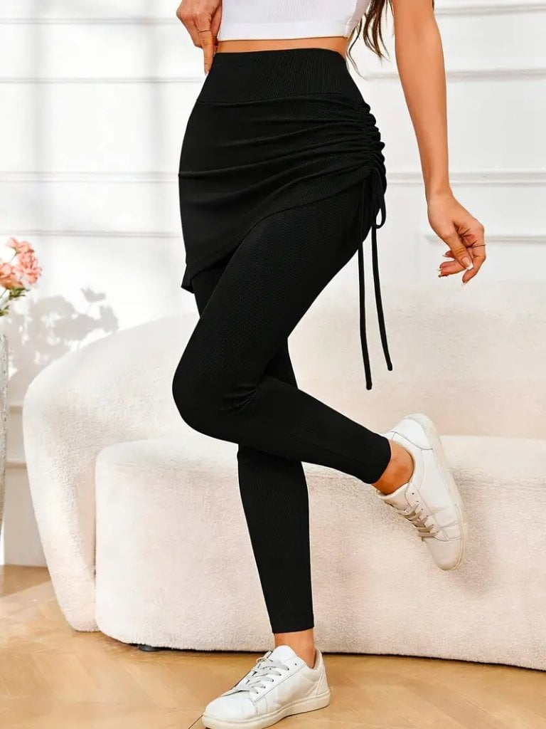 Women's High-Waist Side-Ruched Long Skirt Overlay Leggings - Janes - by Peralane