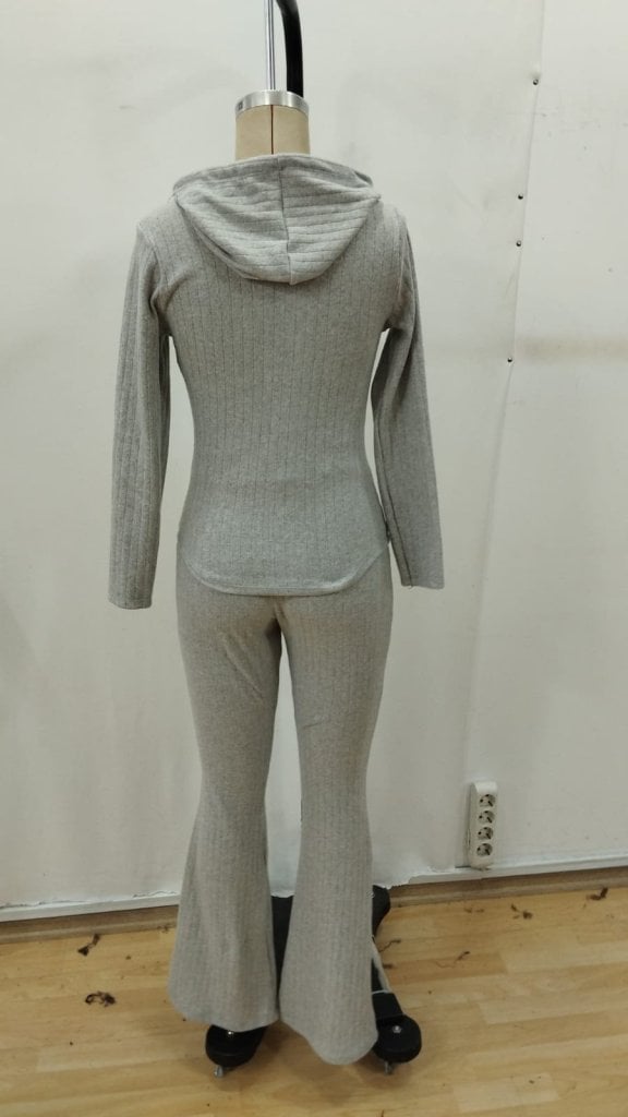 Women's Long Sleeve Hooded Zip-Up Blouse and Flared Trousers Two-Piece Set - Janes - by Peralane - photo 6