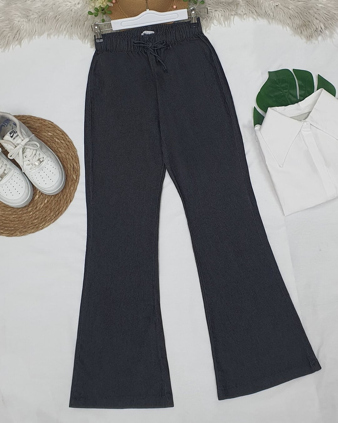 Wide Leg Drawstring Denim Trousers - Anthracite - Podyumplus - by Peralane - photo 7