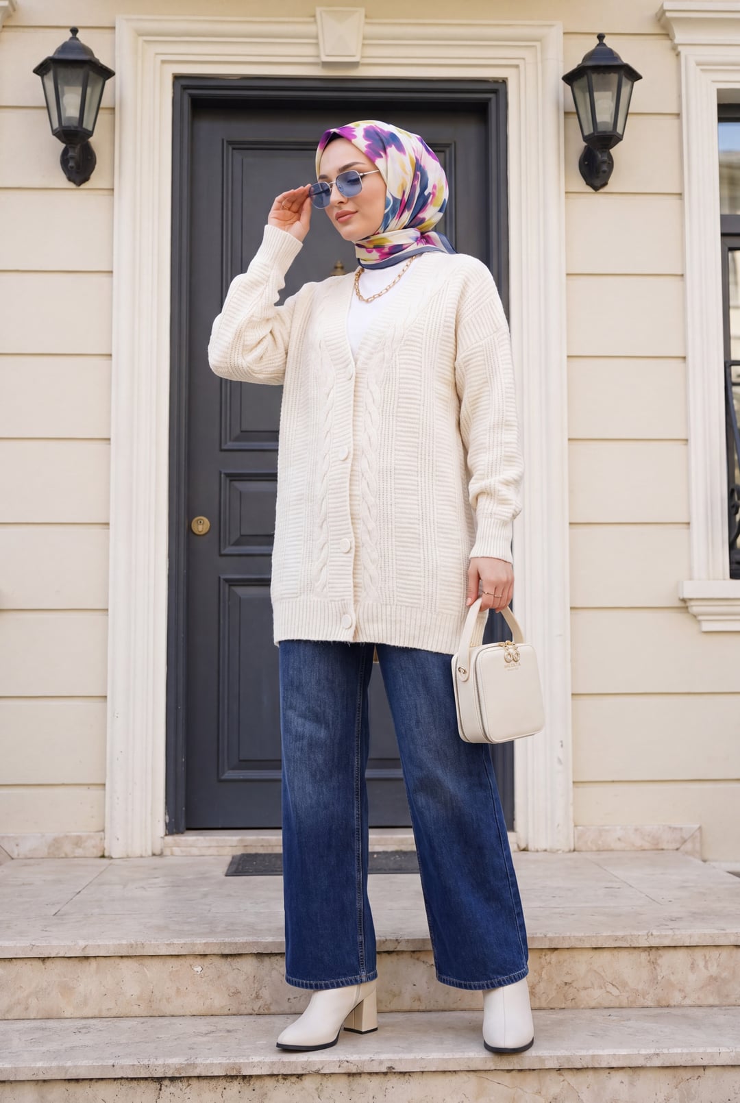Cream Cable-Knit Button-Front Cardigan - Bigdart - by Peralane