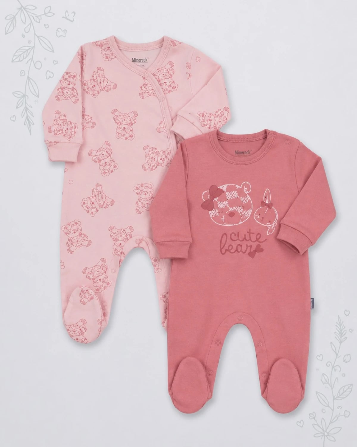 Baby Romper Set - Teddy Bear Print - Lilac - 4 Pack - Interkidsy - by Peralane