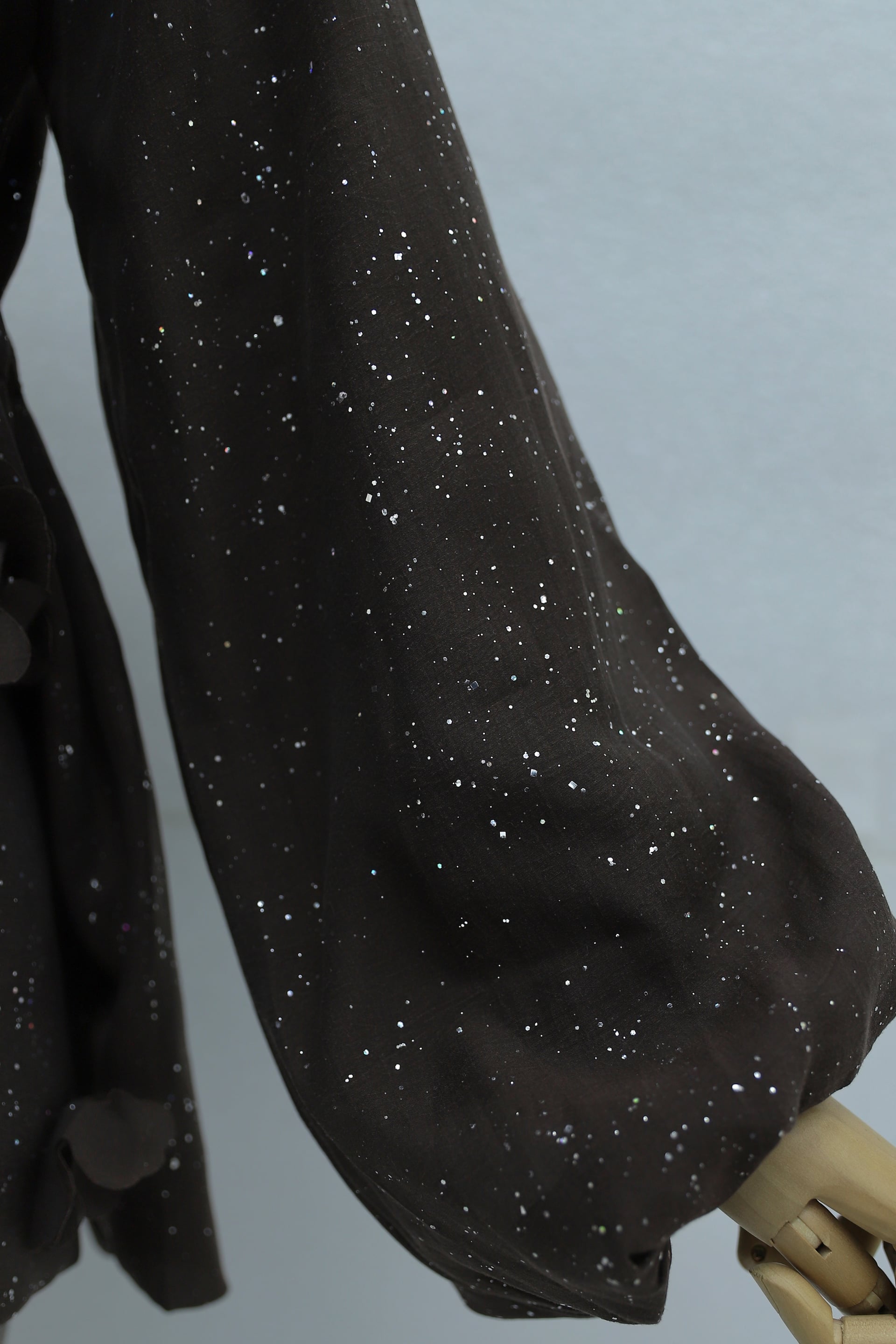 Brown Speckled Sequin Balloon Sleeve Zip-Up Jacket with Drawstring Waist - Podyumplus - by Peralane - photo 7