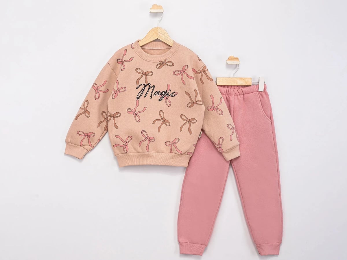 Girls' Bow Print Fleece Sweatshirt and Pants Set - Feely Kids - by Peralane