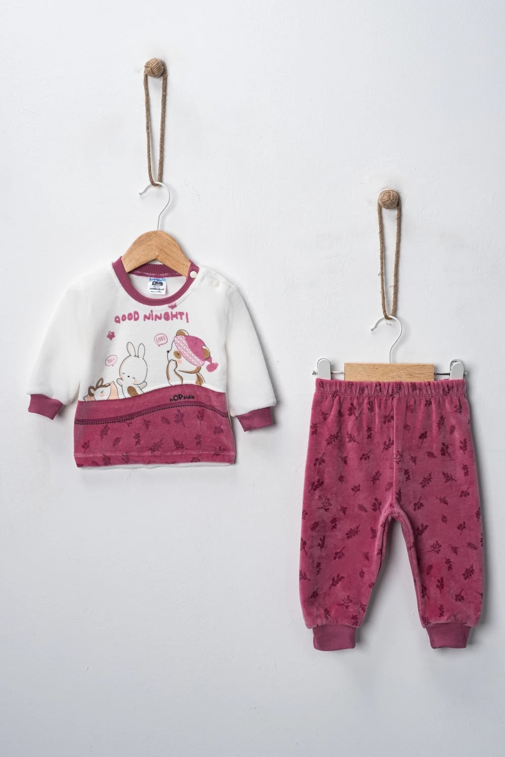 Baby Pyjama Set with Long-Sleeved Top and Trousers - Berry (Pack of 3) - Hoppidik - by Peralane