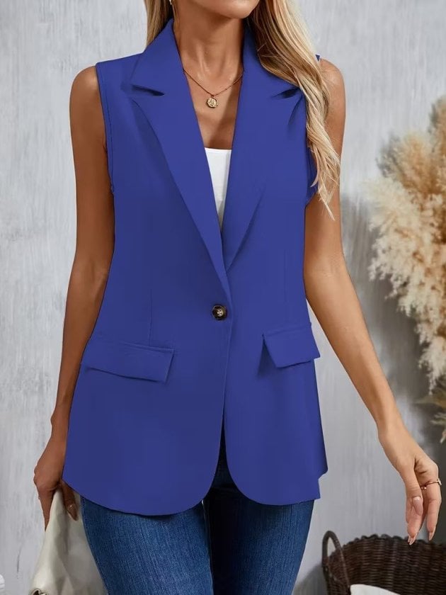 Women's Sleeveless Notched-Lapel Single-Button Satin Blazer - Janes - by Peralane - photo 3