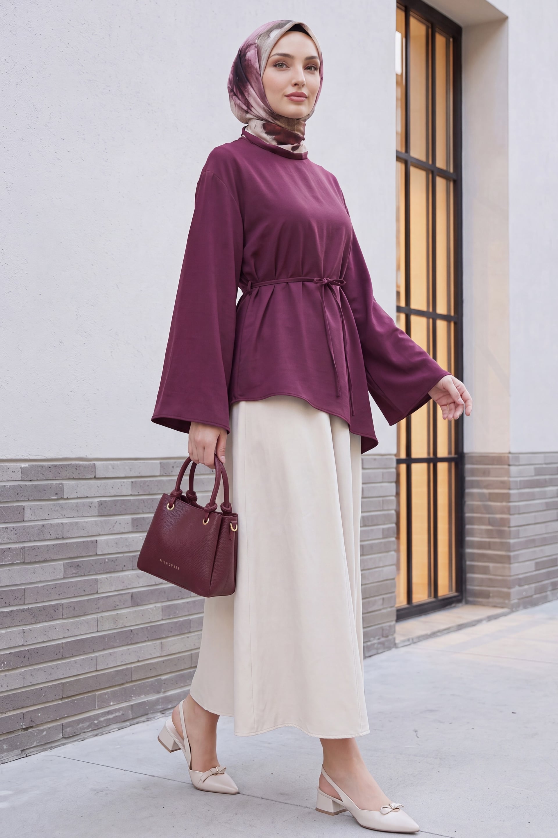 Asymmetric Drawstring Oversize Modal Tunic - Plum - Podyumplus - by Peralane - photo 4
