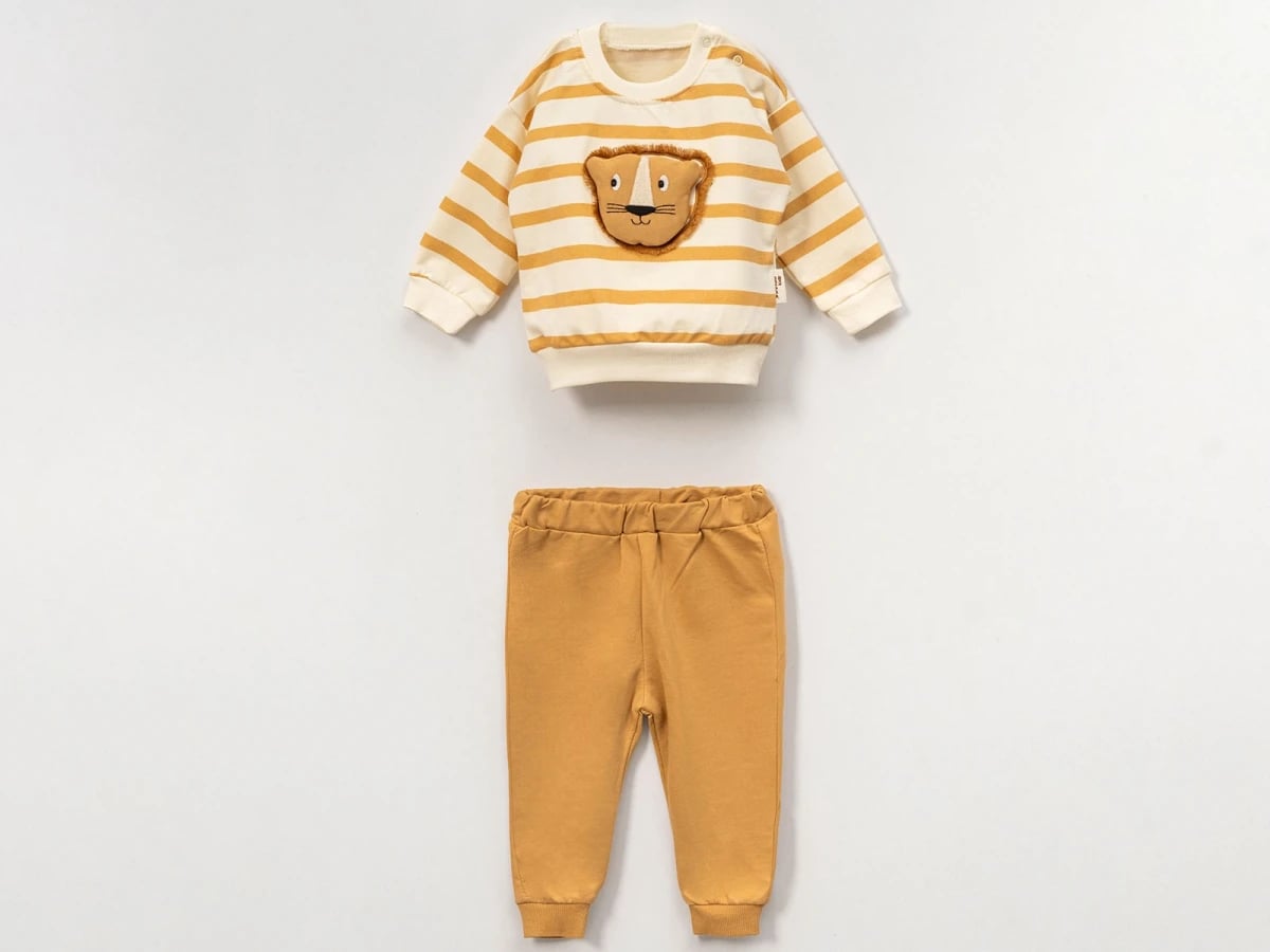 Boys' Lion Embroidered Sweatshirt and Pants Set (6-24 Months) - Vovido - by Peralane
