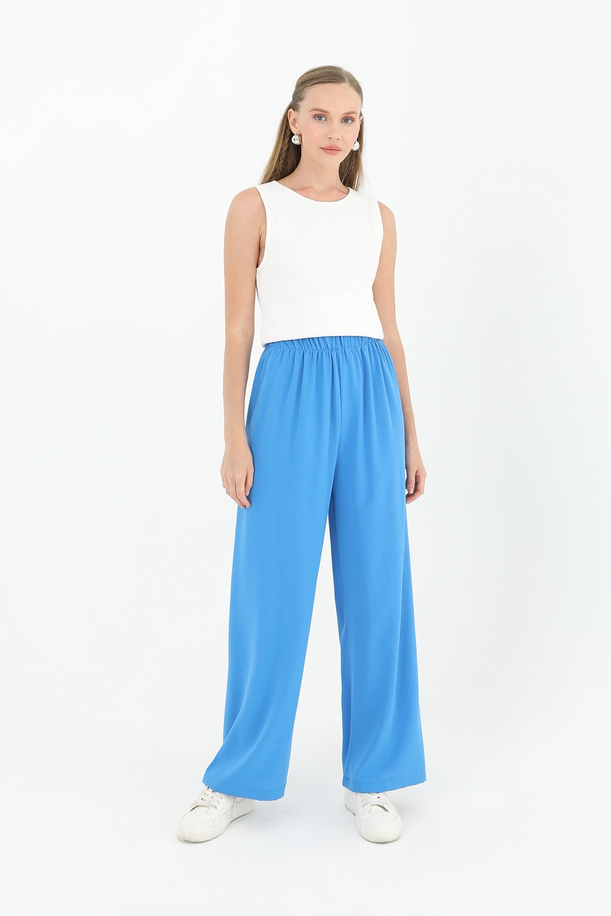 Women's Bright Blue Wide-Leg High-Waist Trousers - Puane - by Peralane
