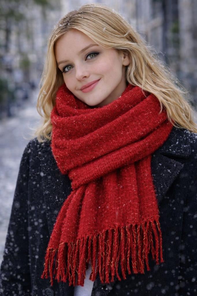 Women's Red Sequin Knit Scarf with Fringes - Nesvay - by Peralane - photo 2