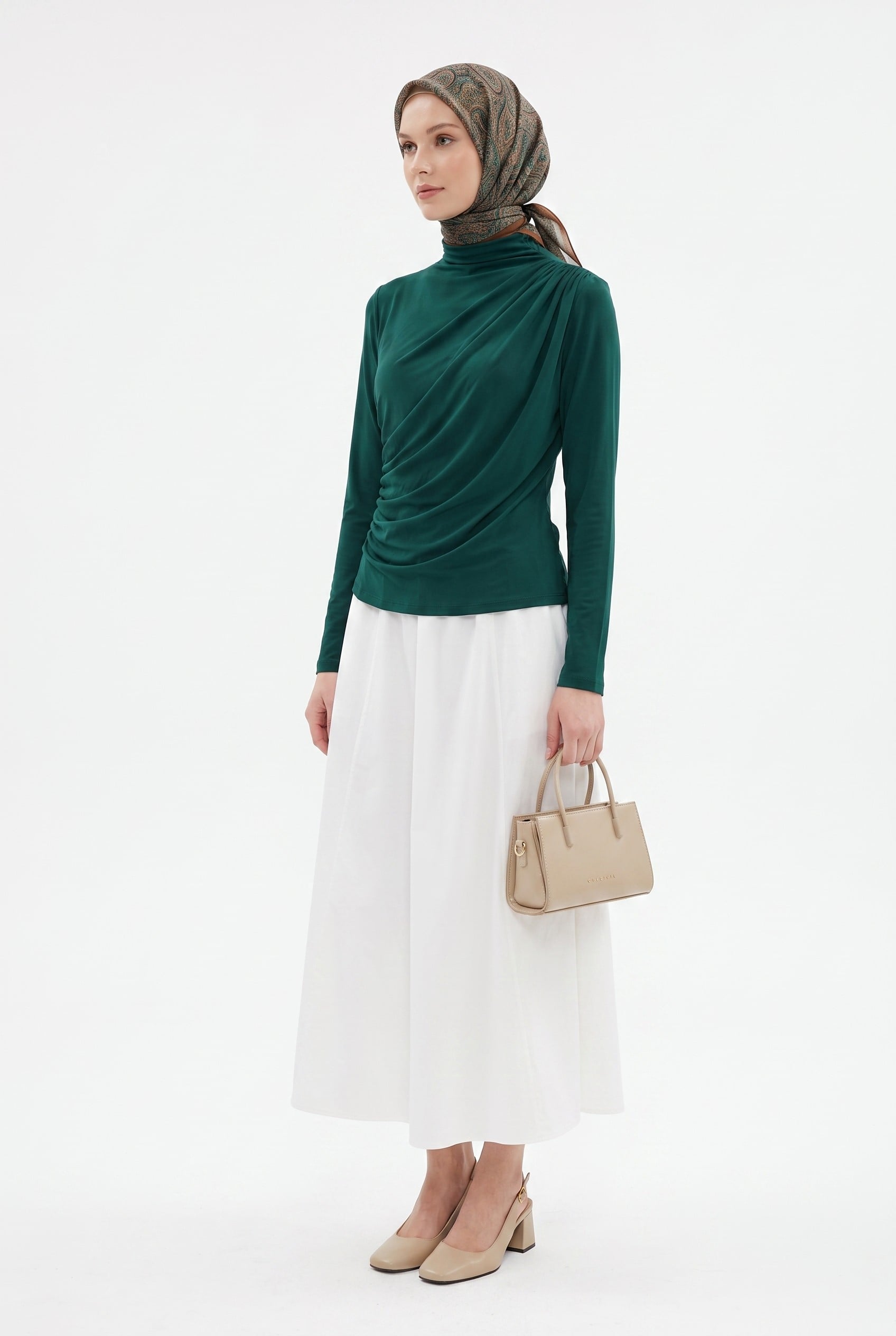 Half Turtleneck Ruched Sandy Blouse - Emerald - Podyumplus - by Peralane - photo 3