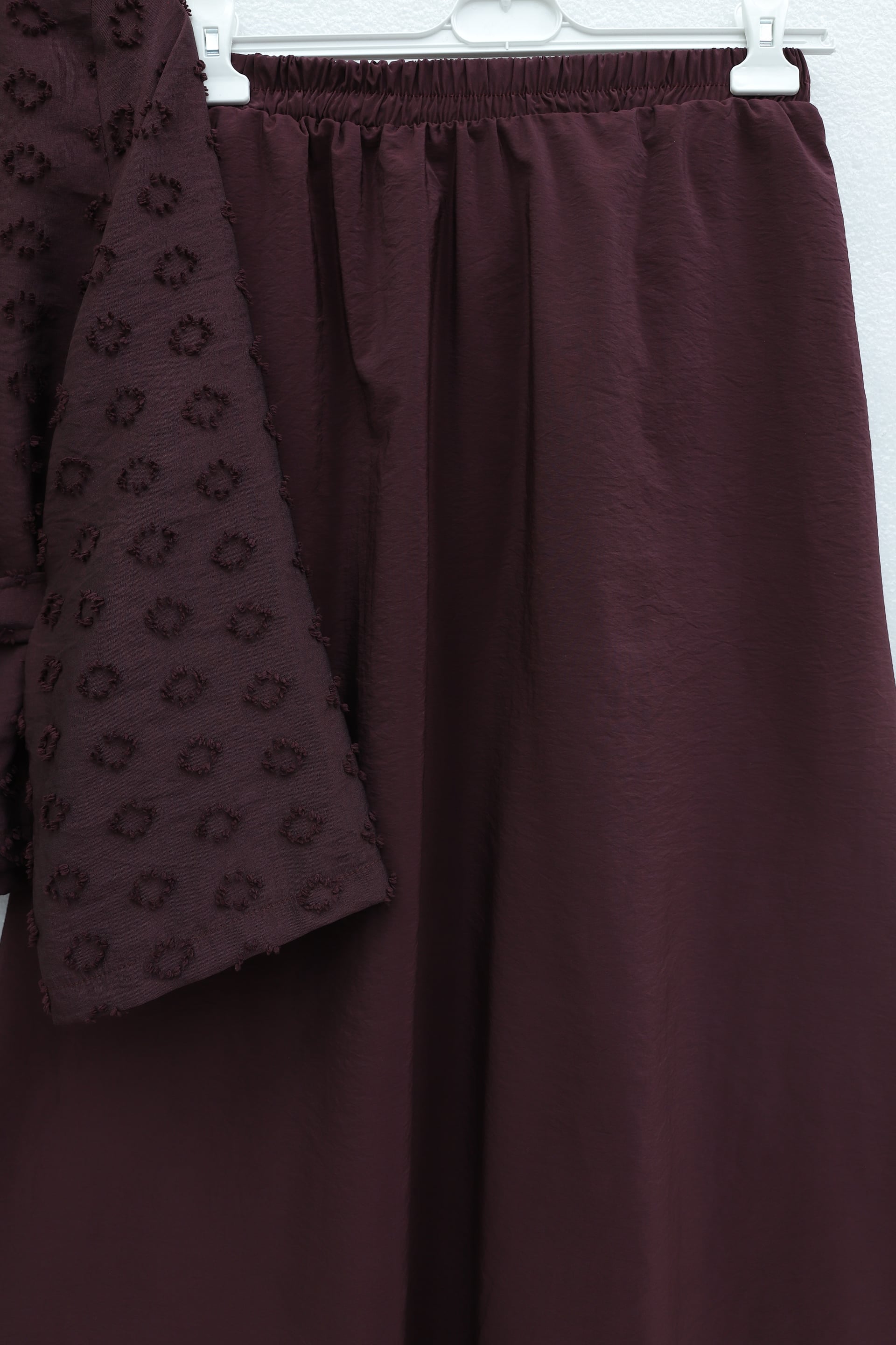 Deep Plum Textured Jacquard Modest Set with Skirt and Belt - Podyumplus - by Peralane - photo 6