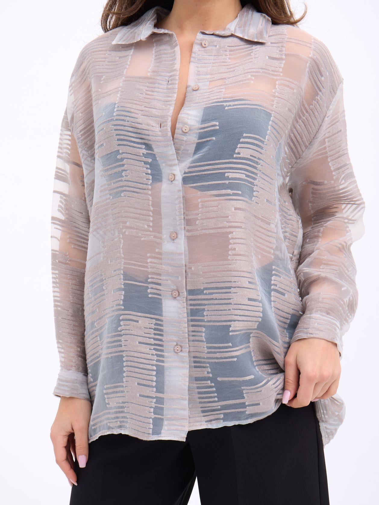 Sheer Striped Long-Sleeve Blouse in Light Beige - Fame - by Peralane - photo 3