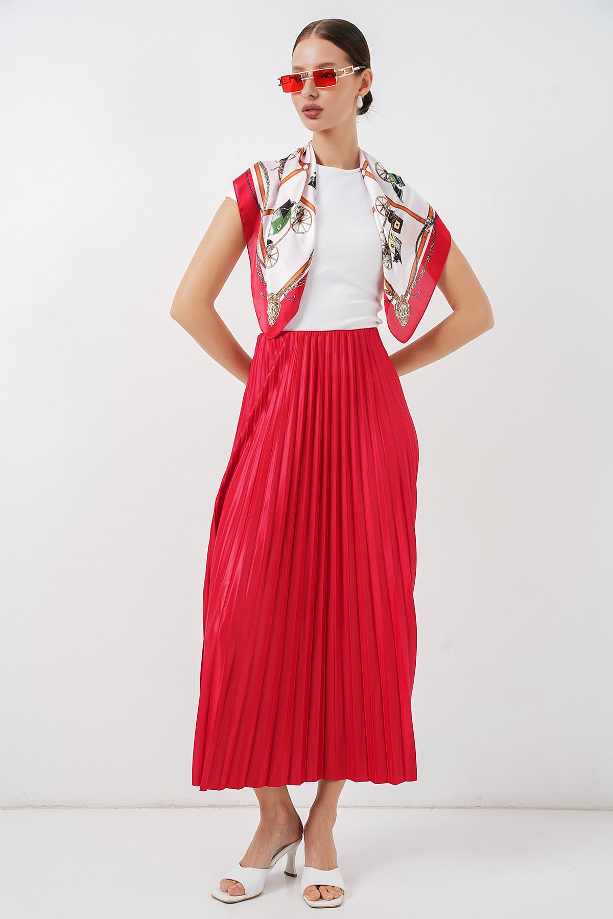Red Pleated Faux Leather Skirt - Bigdart - by Peralane - photo 5