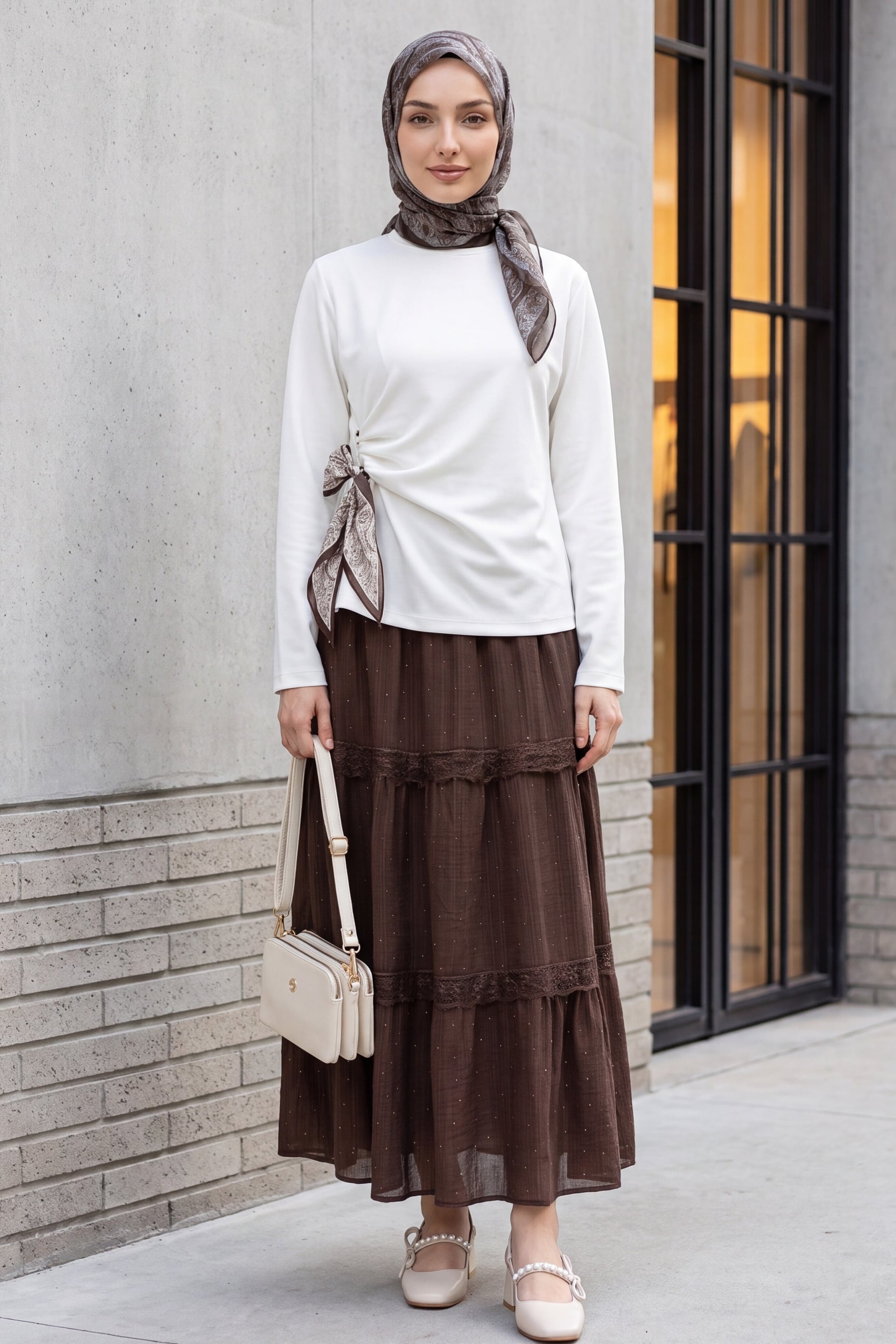 Cream Side-Tie Blouse with Paisley Scarf Detail - Podyumplus - by Peralane - photo 5