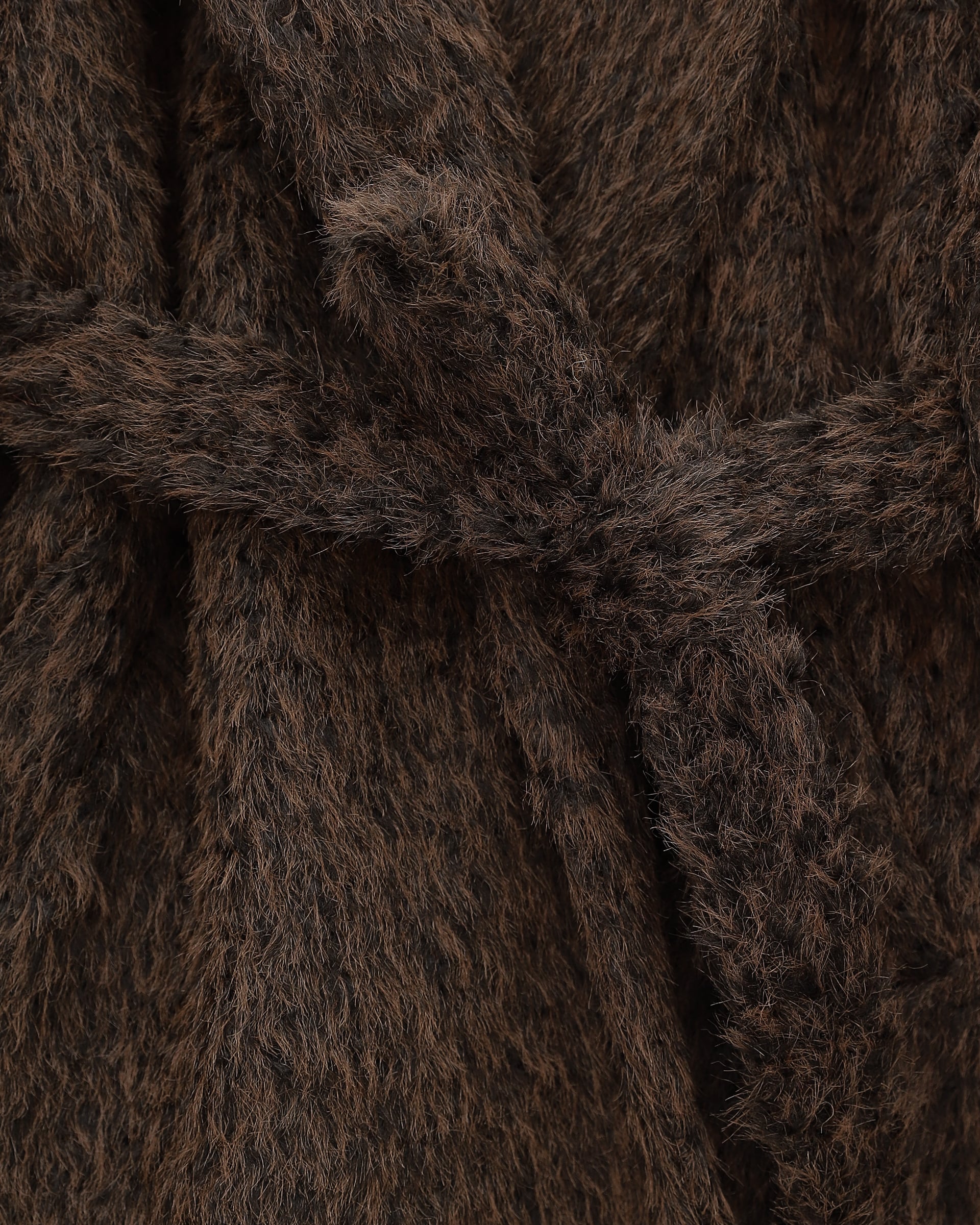 Belted Faux Fur Coat with Pockets - Dark Brown - Podyumplus - by Peralane - photo 3