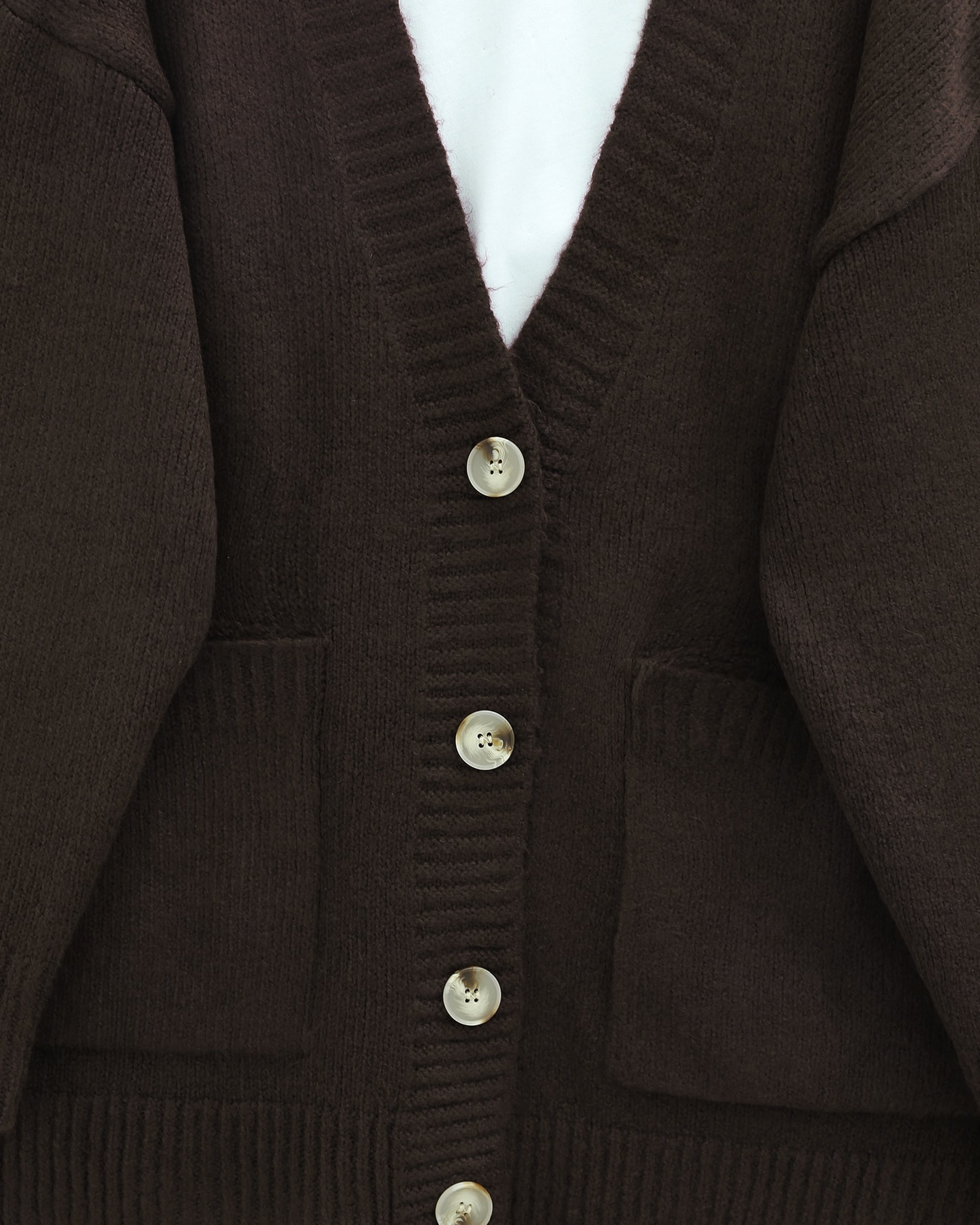 Button-Front Double-Pocket Relaxed Knit Cardigan - Dark Brown - Podyumplus - by Peralane - photo 8