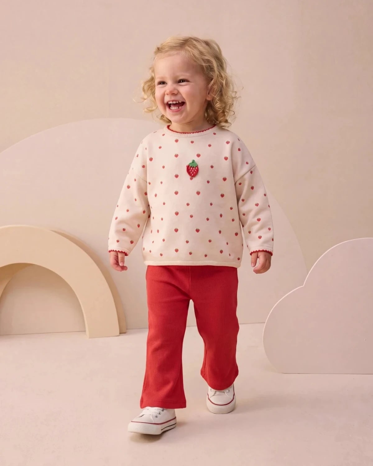 Girls' Two-Piece Sweatshirt and Trousers Set - Red - Interkidsy - by Peralane