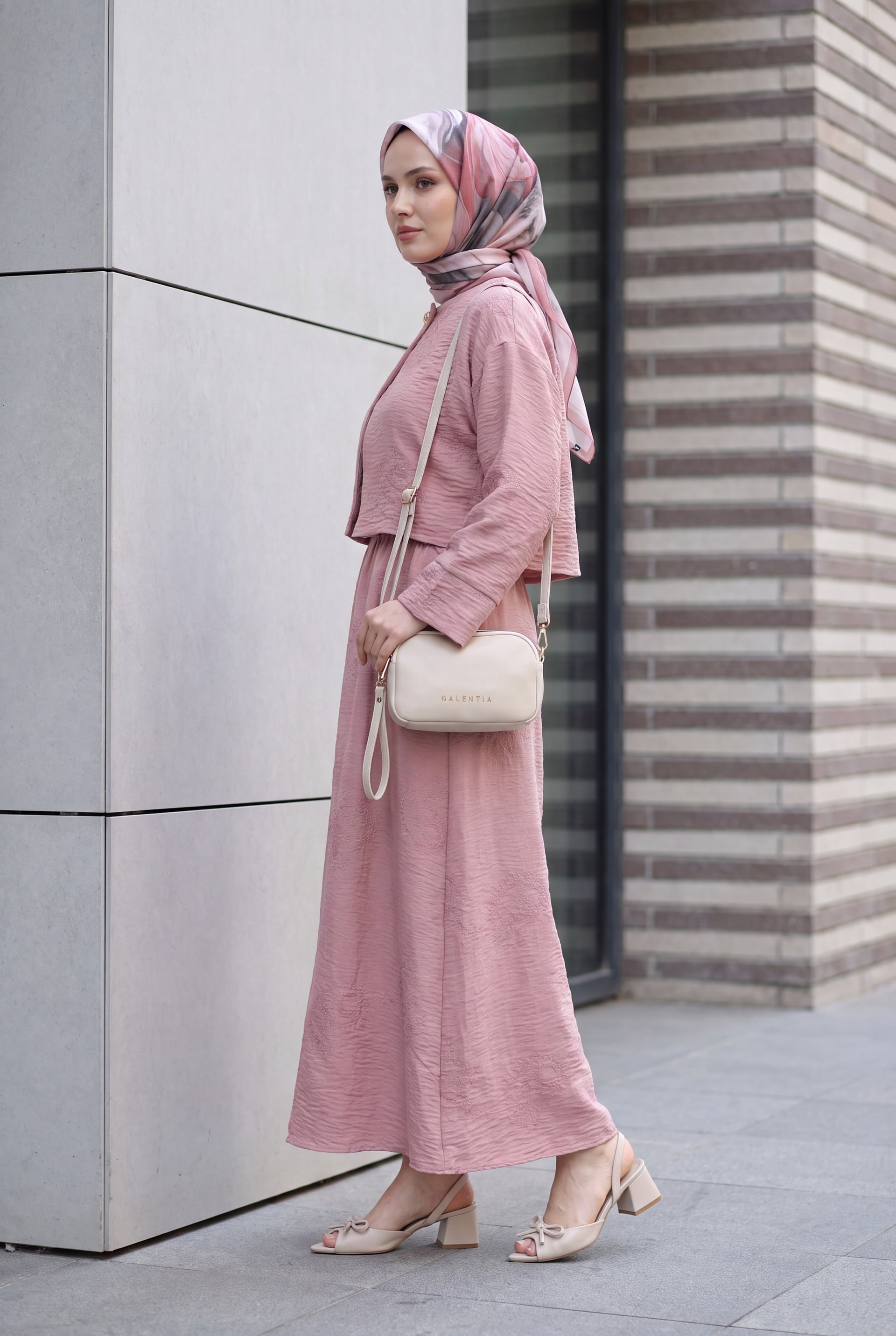 Dusty Rose Two-Piece Modest Set with Embroidered Skirt and Cropped Jacket - Podyumplus - by Peralane - photo 5