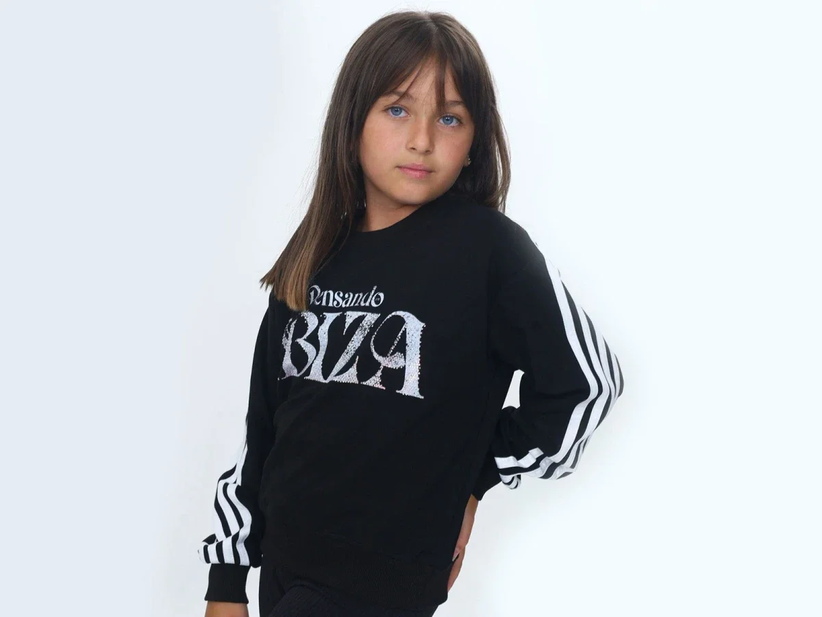 Girls' Black Sweatshirt with Sequined Print - Pack of 5 - Vizviz - by Peralane