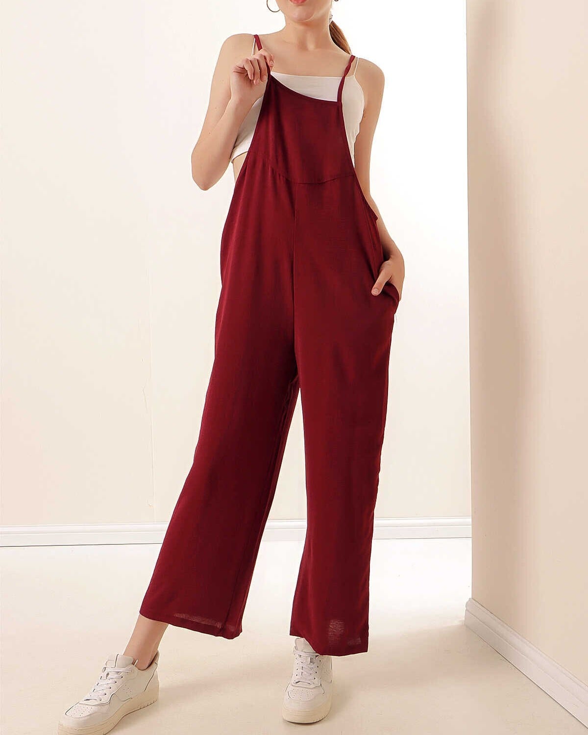 Burgundy Jersey Jumpsuit with Spaghetti Straps - Bigdart - by Peralane - photo 4