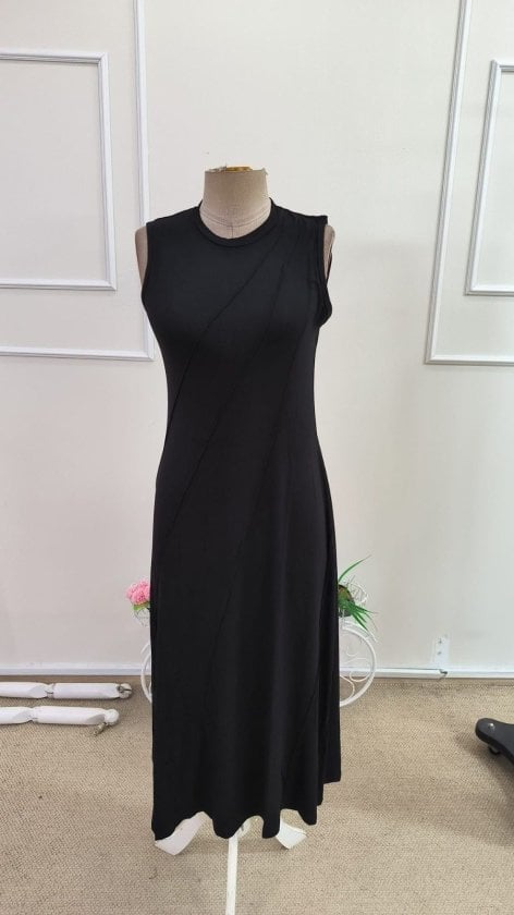 Women's Sleeveless Mock Neck Long Ribbed Viscose Dress - Janes - by Peralane - photo 4