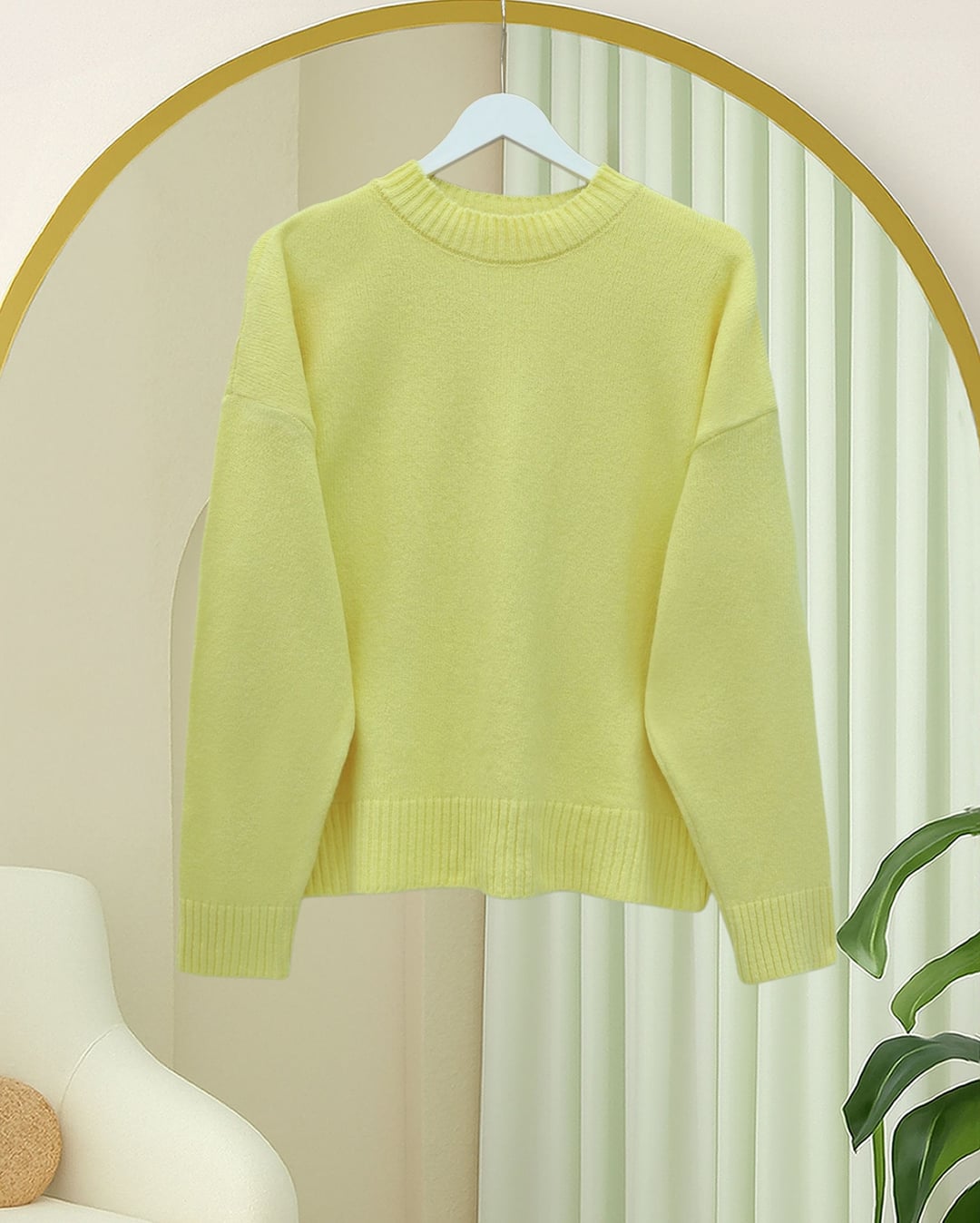 Half-Collar Relaxed Knit Sweater - Yellow - Podyumplus - by Peralane - photo 4
