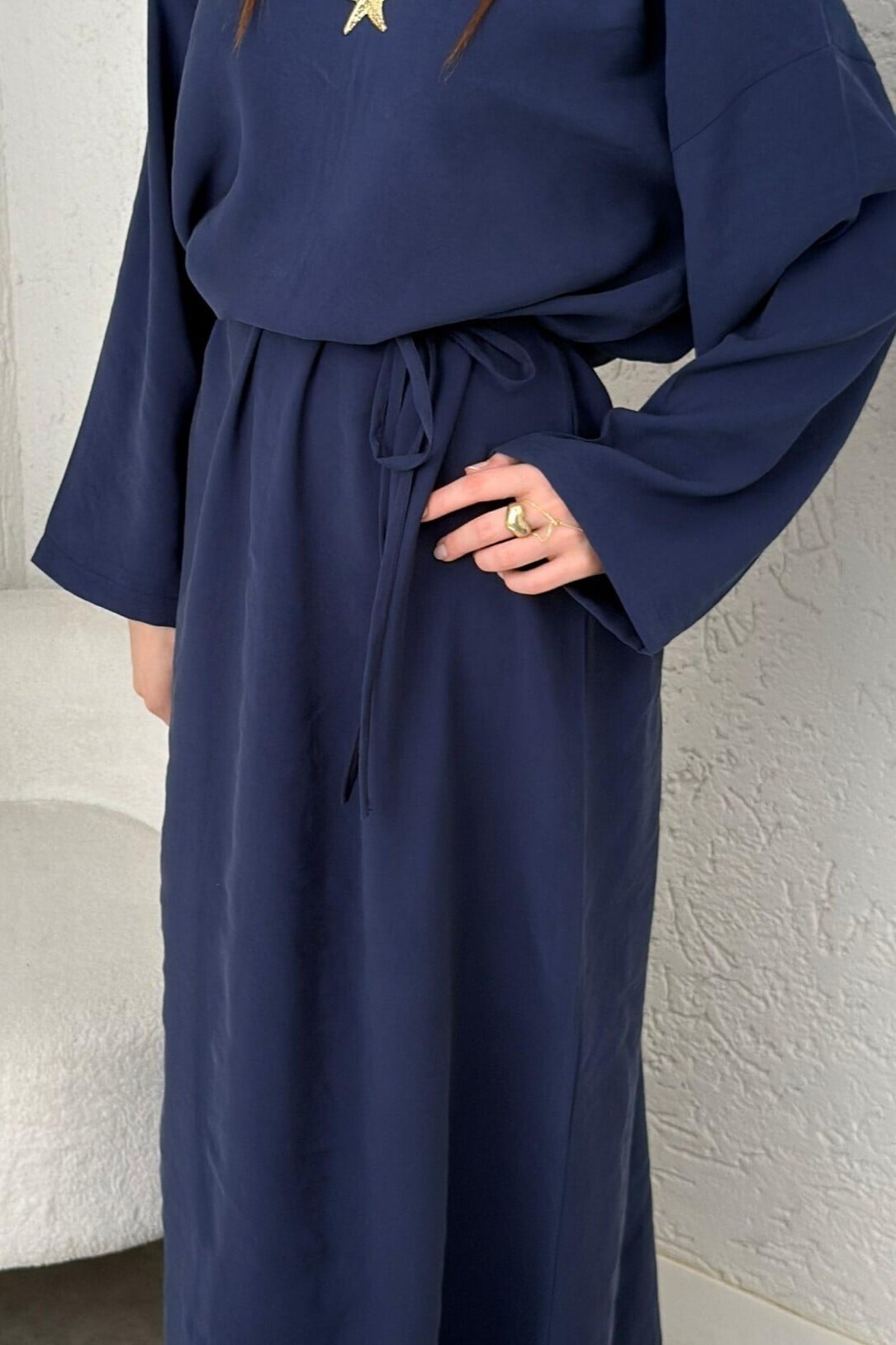 Navy Drawstring Waist Dress with Back Zipper - Podyumplus - by Peralane - photo 4