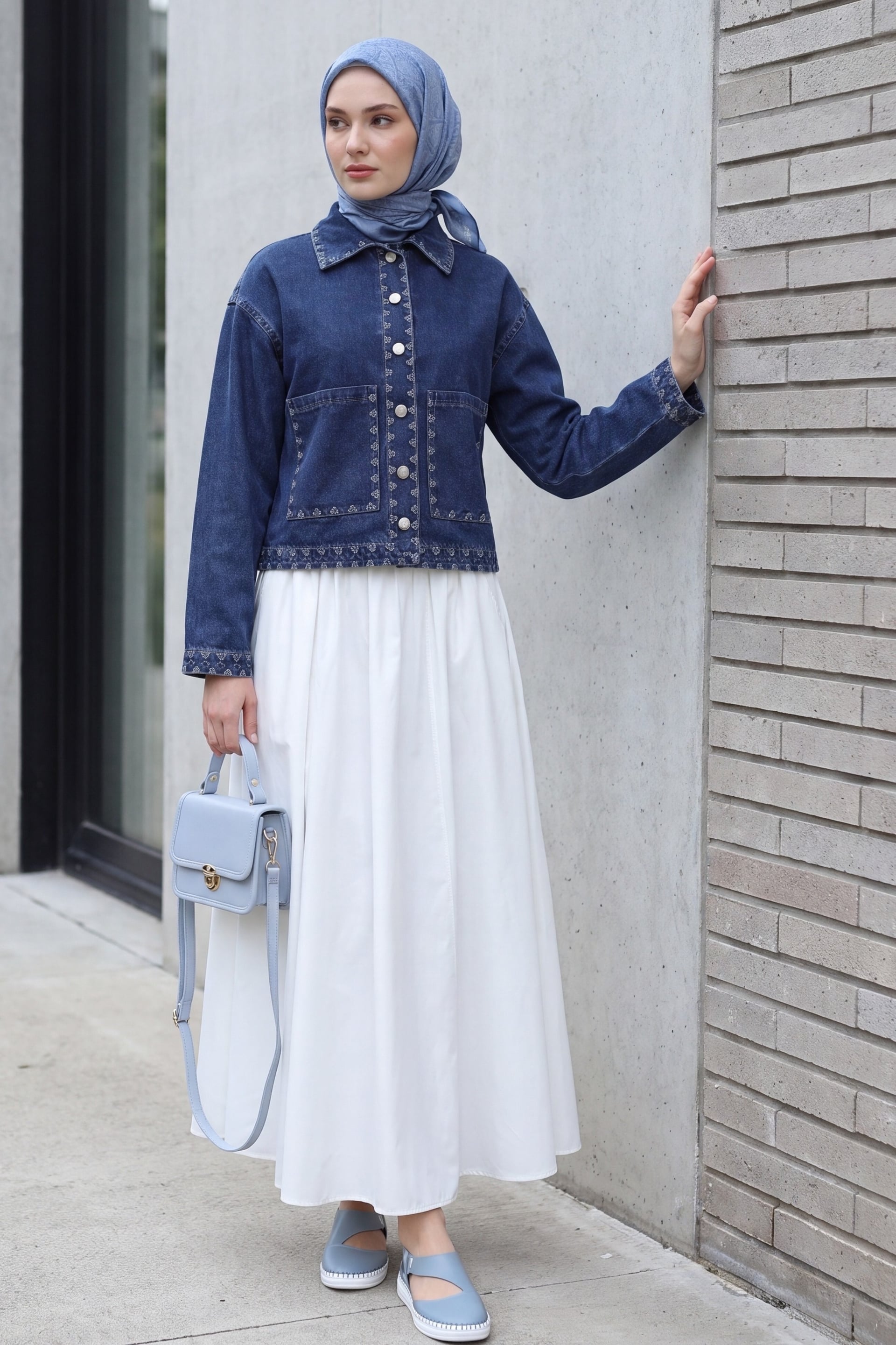Dark Blue Denim Jacket with Shepherd Embroidery and Buttons - Podyumplus - by Peralane - photo 4