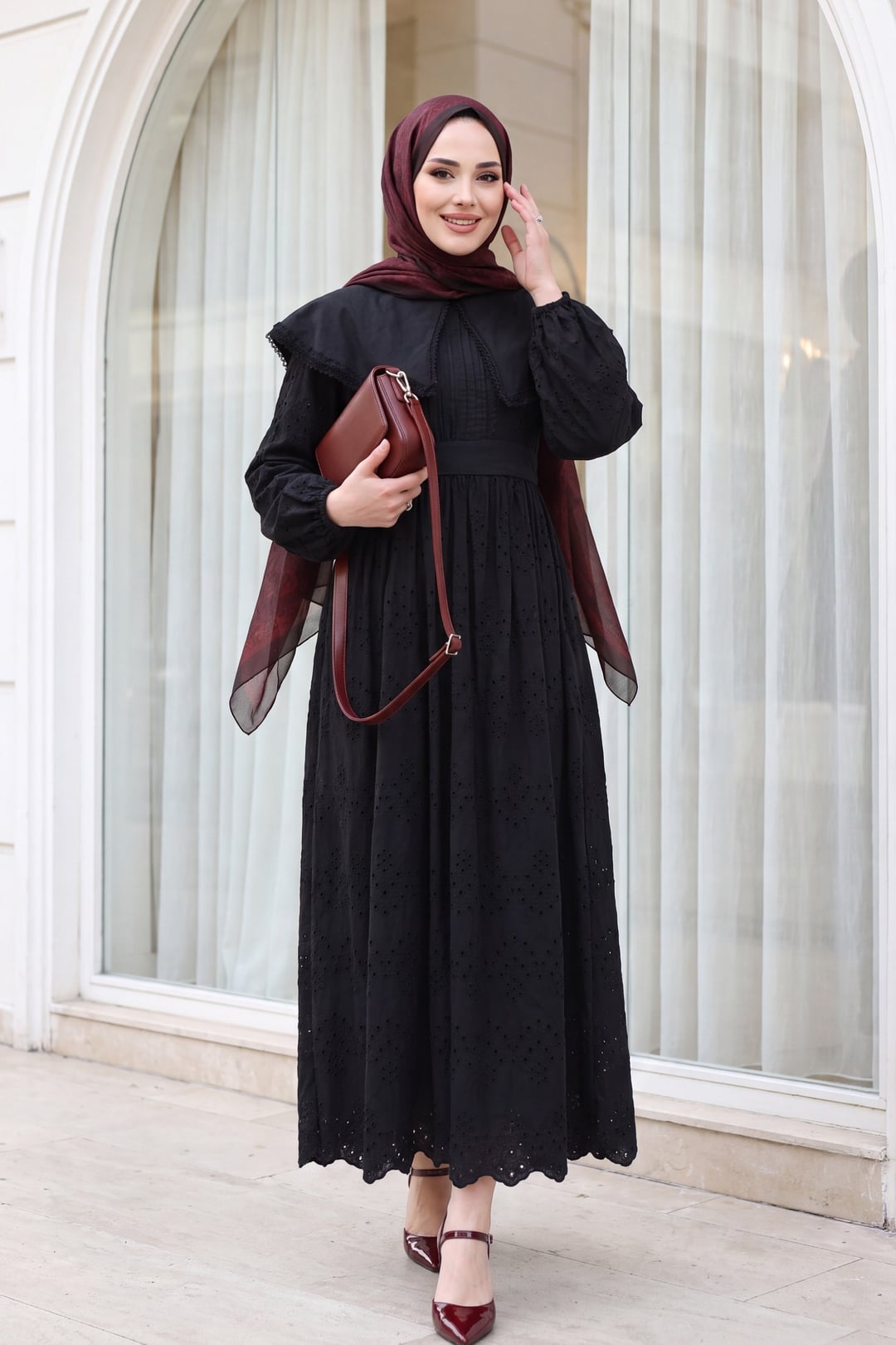 Cape Collar Lace Detail Dress - Black - Podyumplus - by Peralane - photo 2