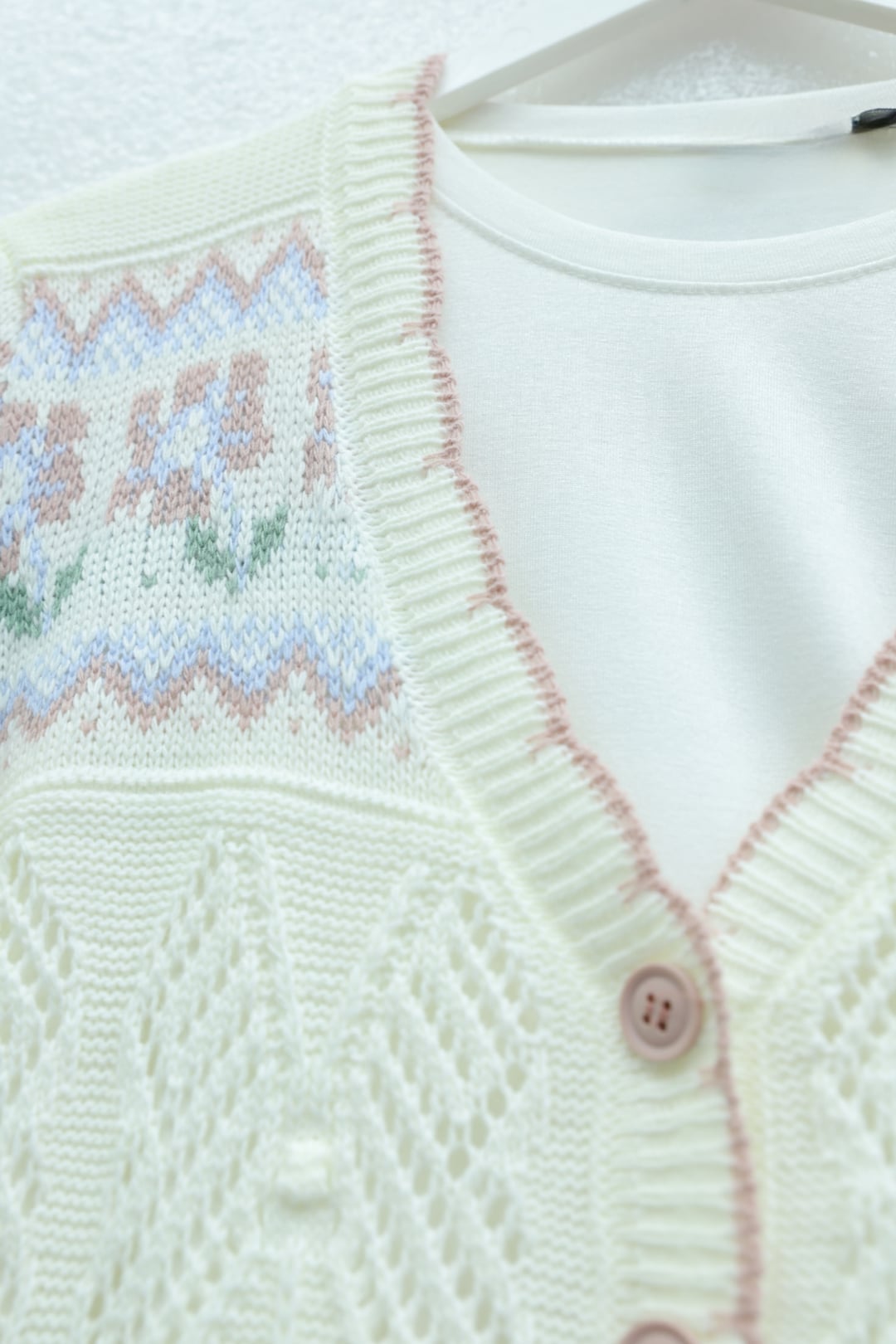 Butterfly-Patterned Open-Knit Cardigan with Colorful Buttons - White - Podyumplus - by Peralane - photo 5