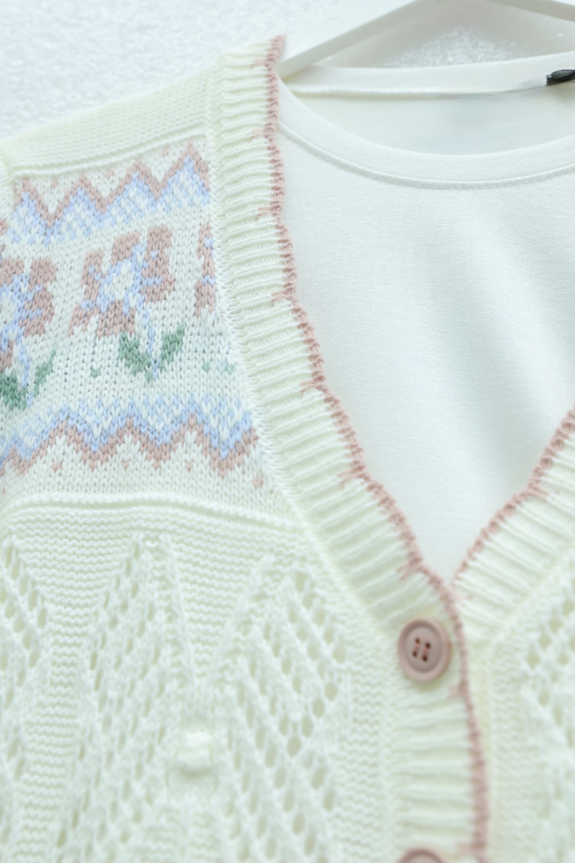 Butterfly-Patterned Open-Knit Cardigan with Colorful Buttons - White - Podyumplus - by Peralane - photo 5