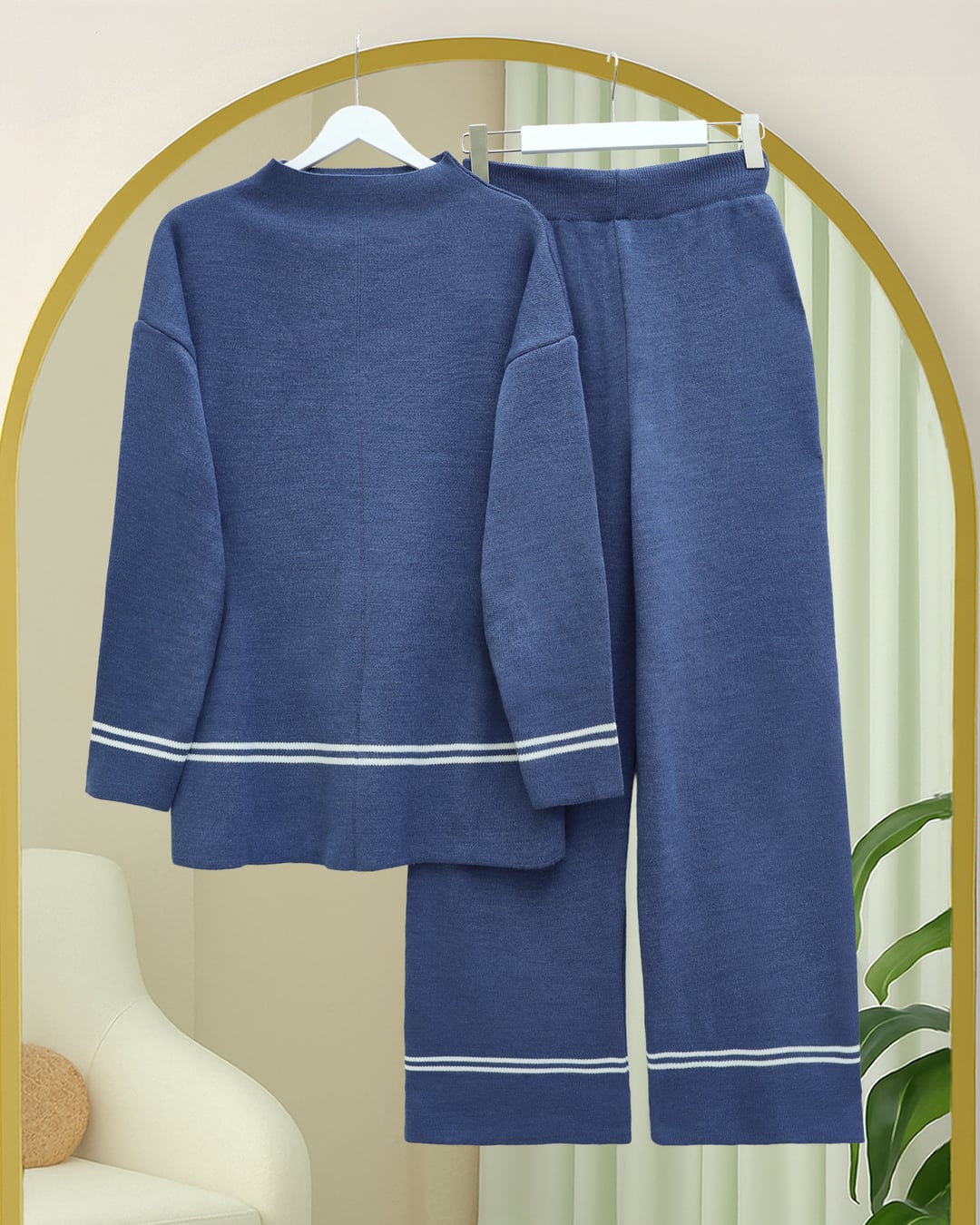 Striped Knit Two-Piece Set - Indigo - Podyumplus - by Peralane - photo 2