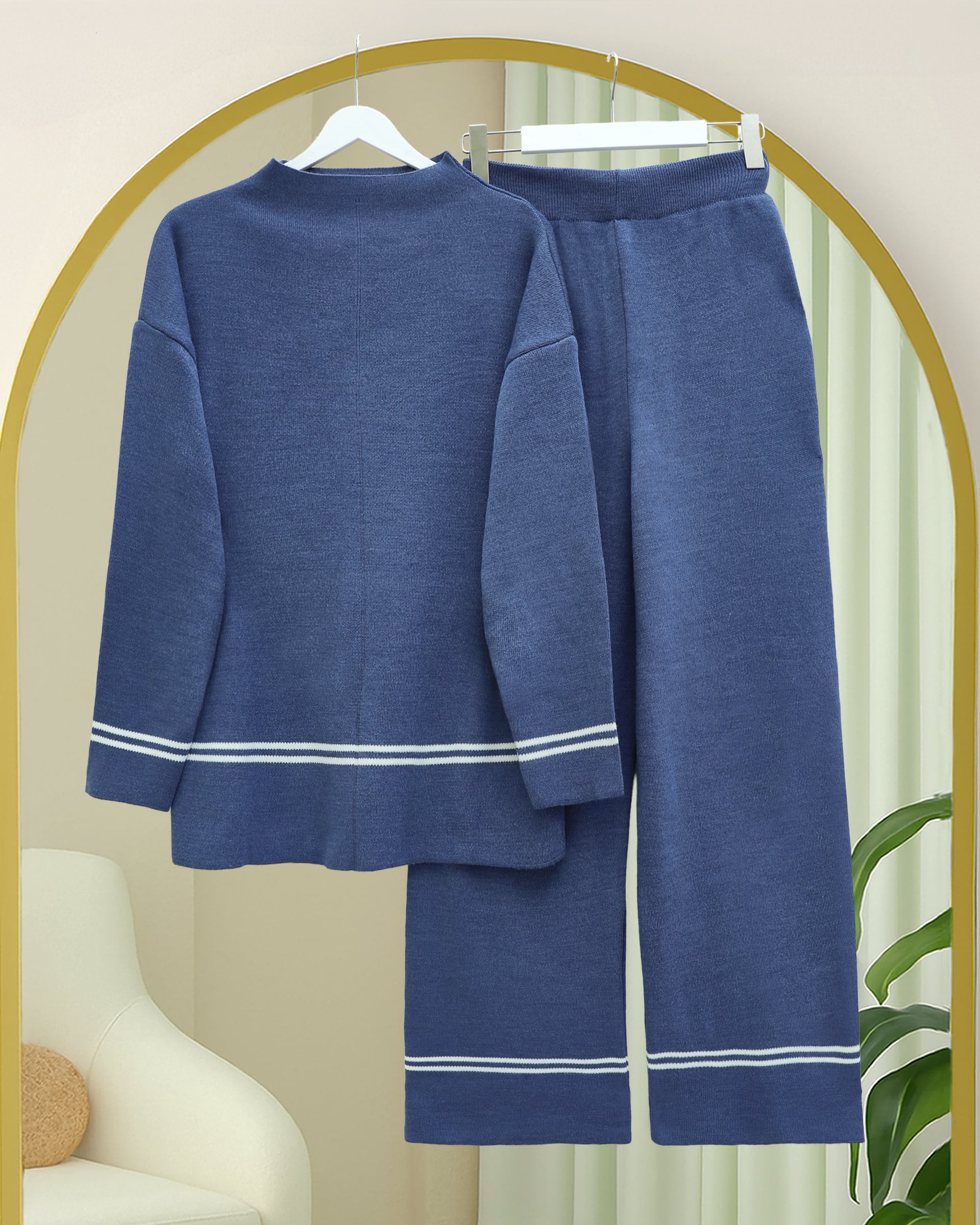 Striped Knit Two-Piece Set - Indigo - Podyumplus - by Peralane - photo 2