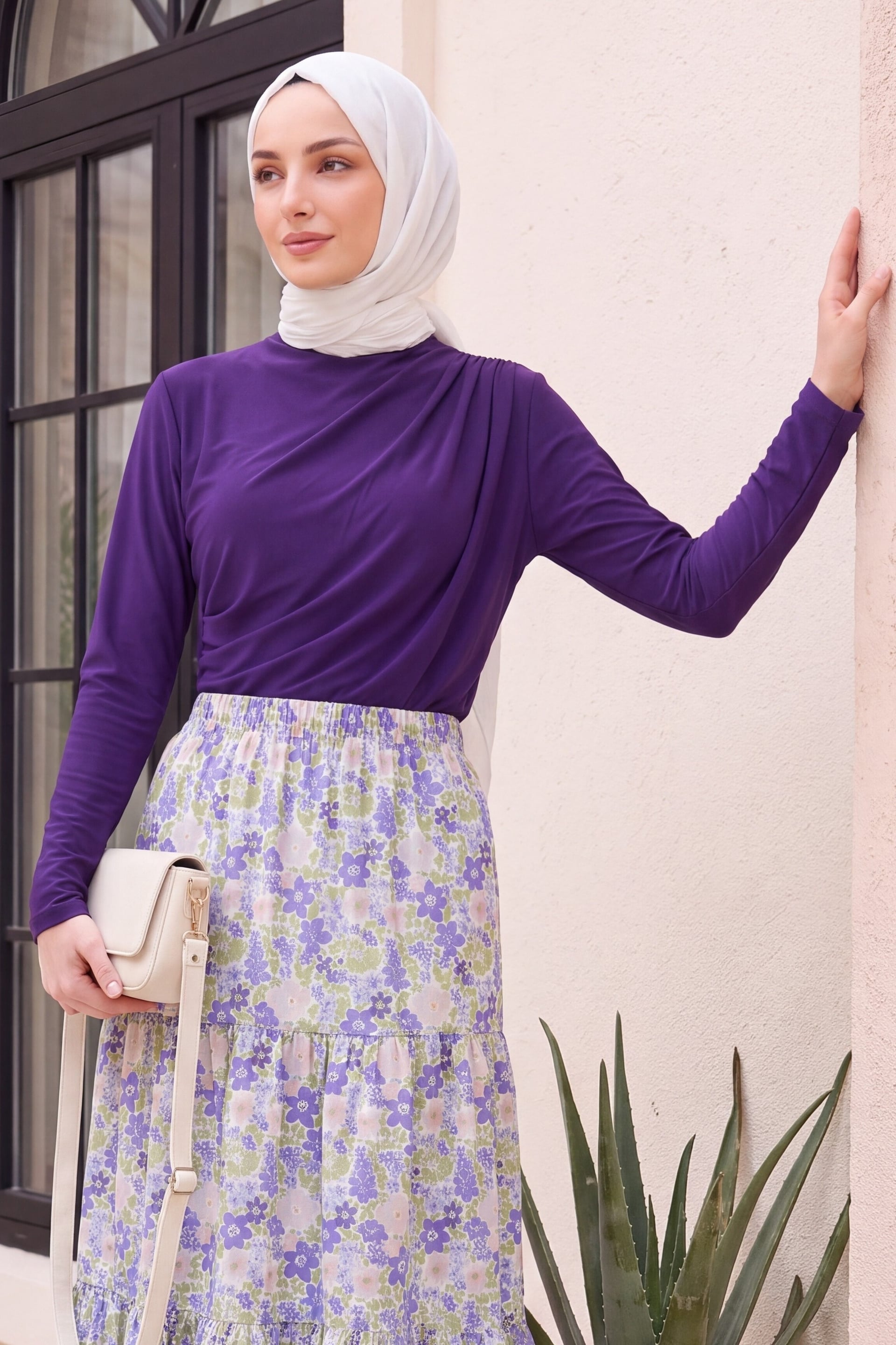 Half Turtleneck Draped Sandy Blouse - Purple - Podyumplus - by Peralane - photo 2