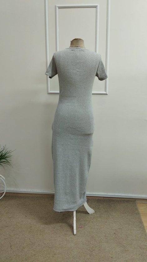 Women's Short Sleeve V-Neck Front Button Ribbed Knit Maxi Dress - Janes - by Peralane - photo 7