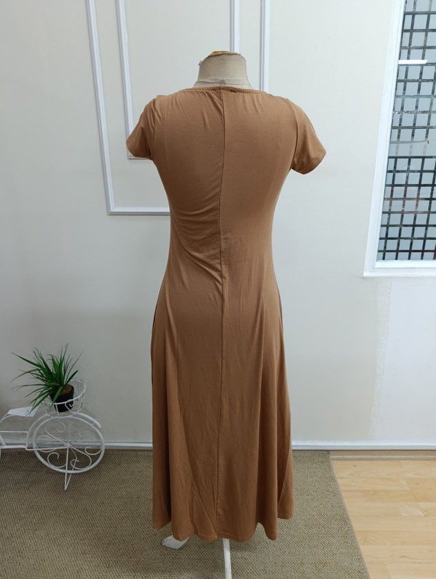 Women's Short Sleeve V-Neck Midi Viscose Dress in Brown - Janes - by Peralane - photo 6