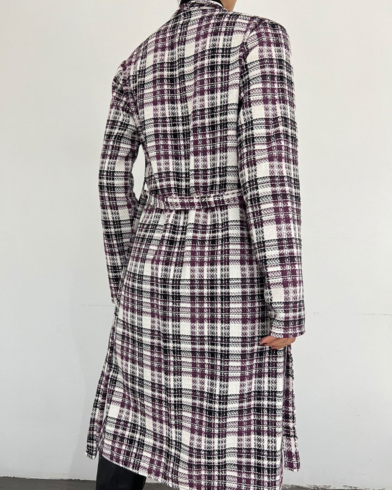 Longline Plaid Shawl Collar Belted Jacket - Purple - Podyumplus - by Peralane - photo 4