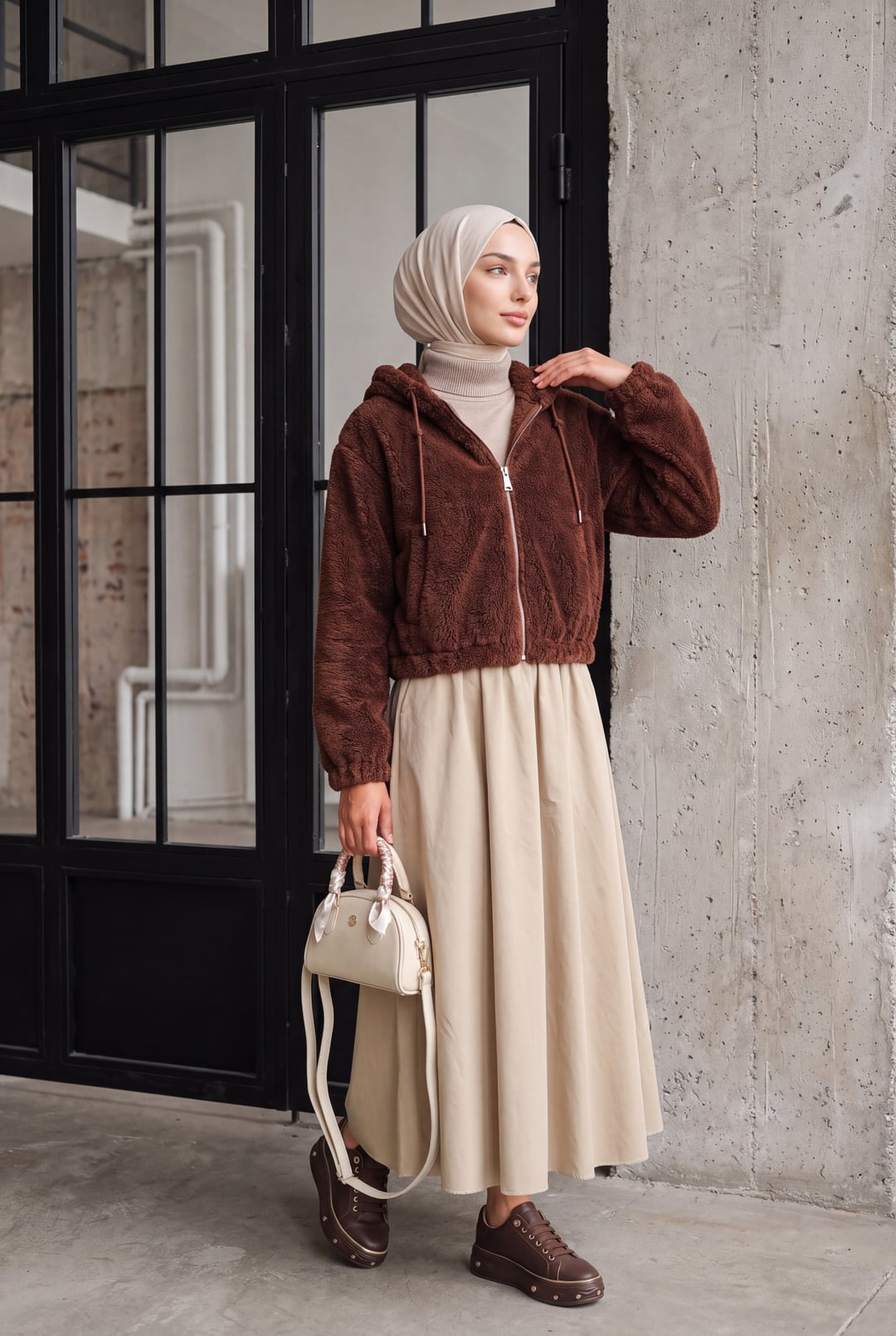 5193 Hooded Plush Crop Jacket - Brown - Bigdart - by Peralane - photo 2