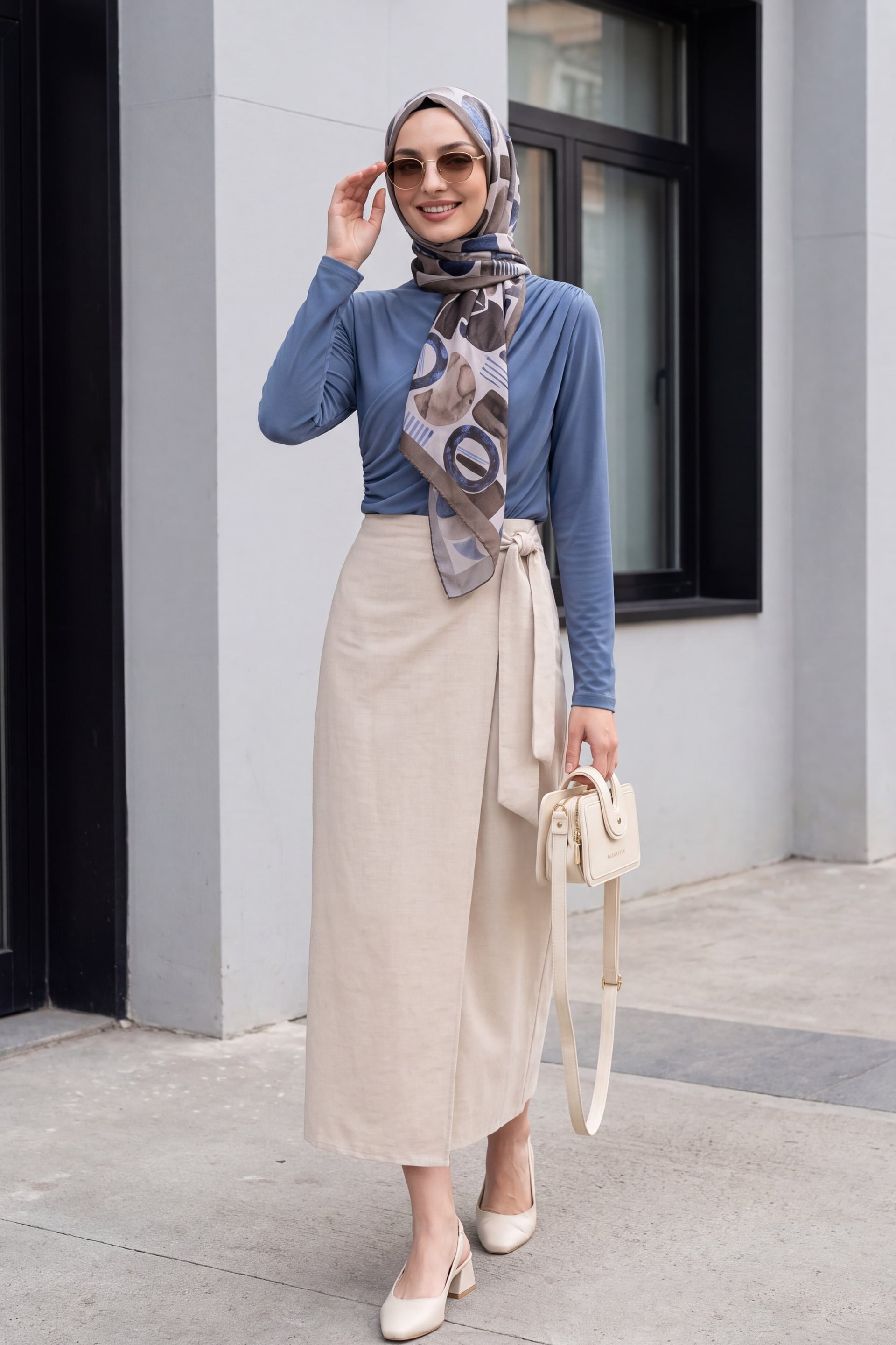 Women's Wrap Skirt with Side Tie, Taupe, Double Layer - Podyumplus - by Peralane - photo 2
