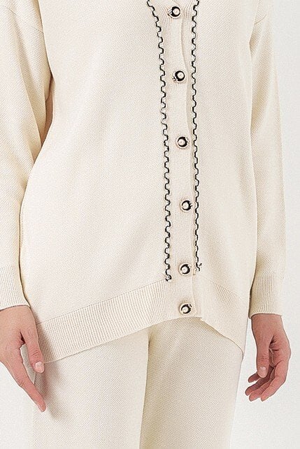 Women's Knit Cardigan and Wide-Leg Trousers Two-Piece Set 15956 - Ecru - Bigdart - by Peralane - photo 7