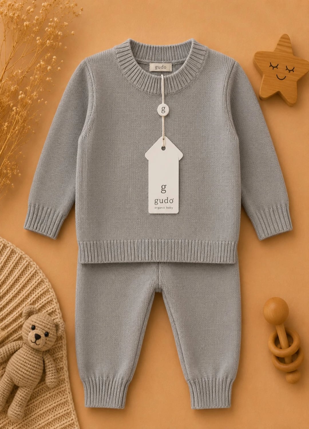 2-Piece Knitted Baby Set in Grey - 1187 - Has Bereket - by Peralane