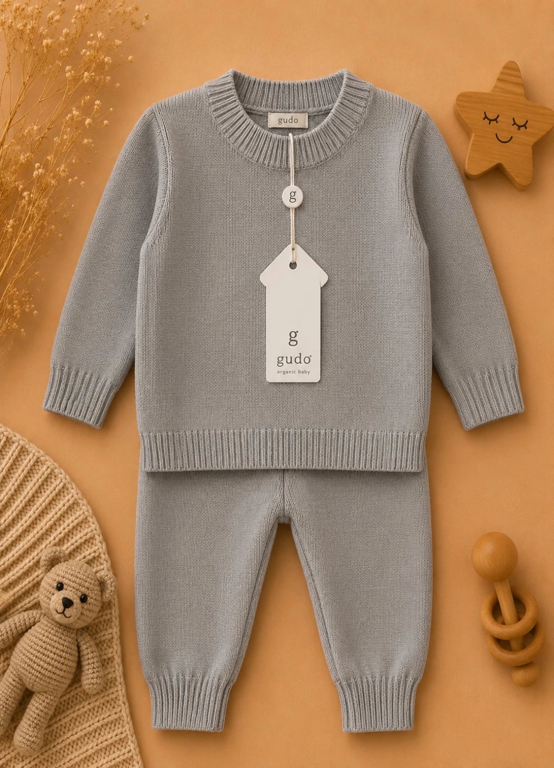 2-Piece Knitted Baby Set in Grey - 1187 - Has Bereket - by Peralane