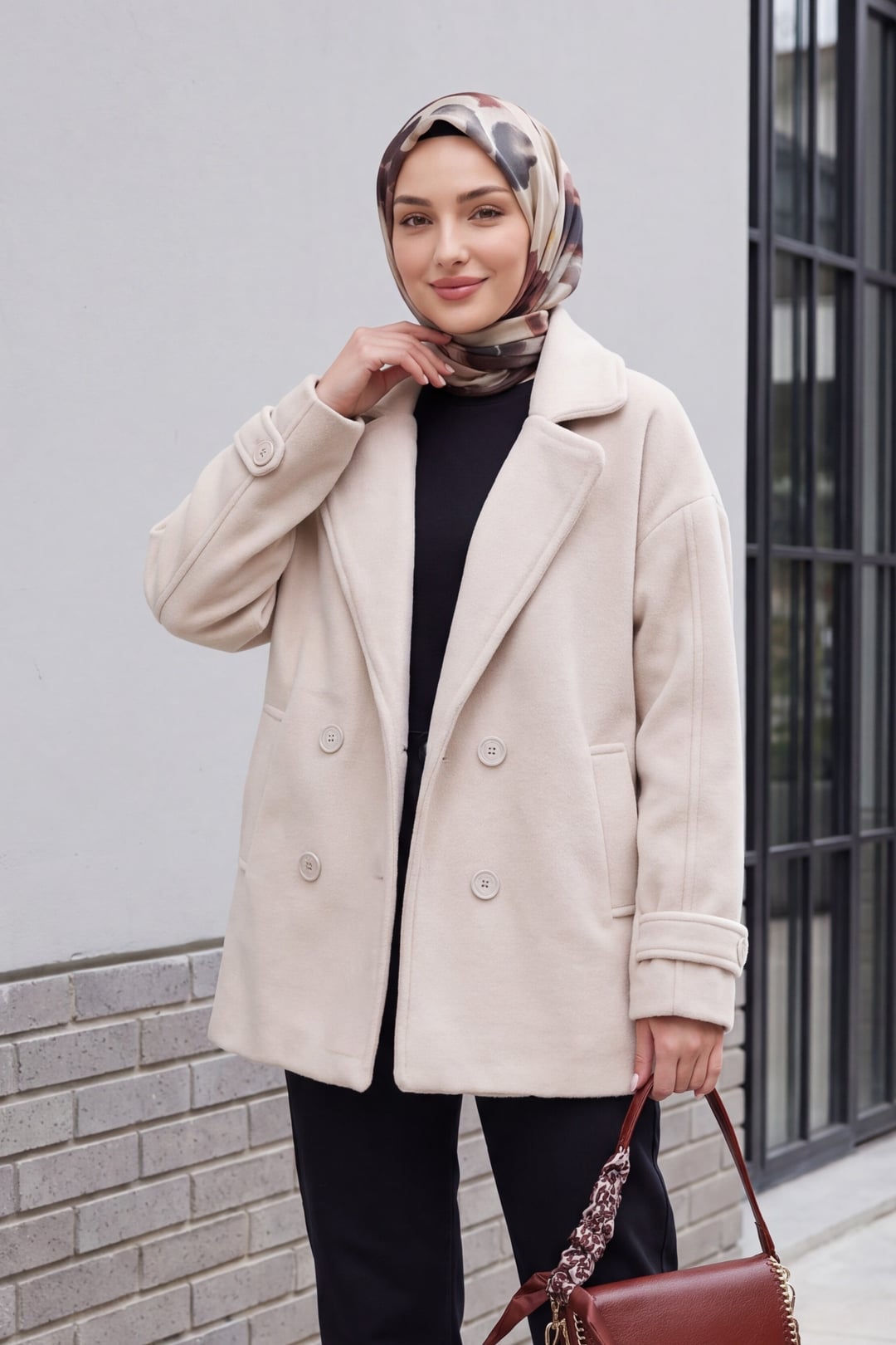 Women's Double-Breasted Wool-Blend Coat - Ecru - Bigdart - by Peralane - photo 2