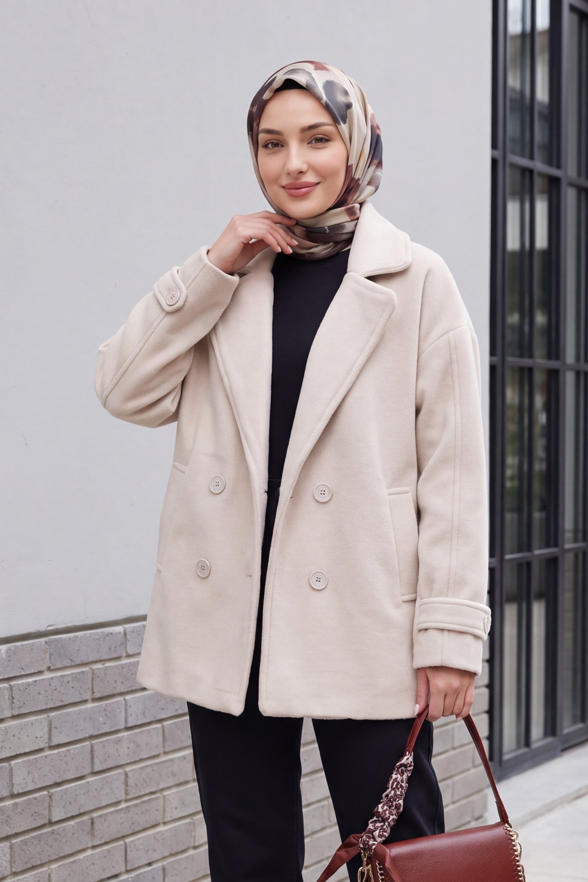 Women's Double-Breasted Wool-Blend Coat - Ecru - Bigdart - by Peralane - photo 2