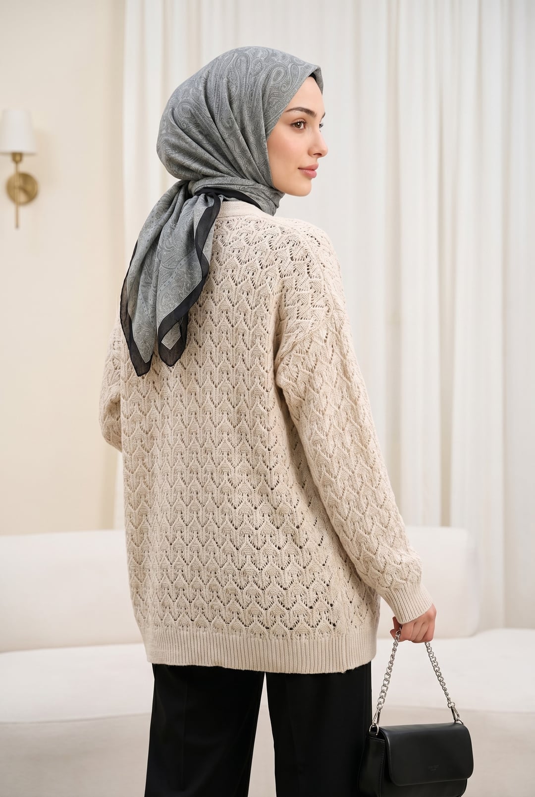 Open Front Textured Knit Cardigan - Stone - Podyumplus - by Peralane - photo 2