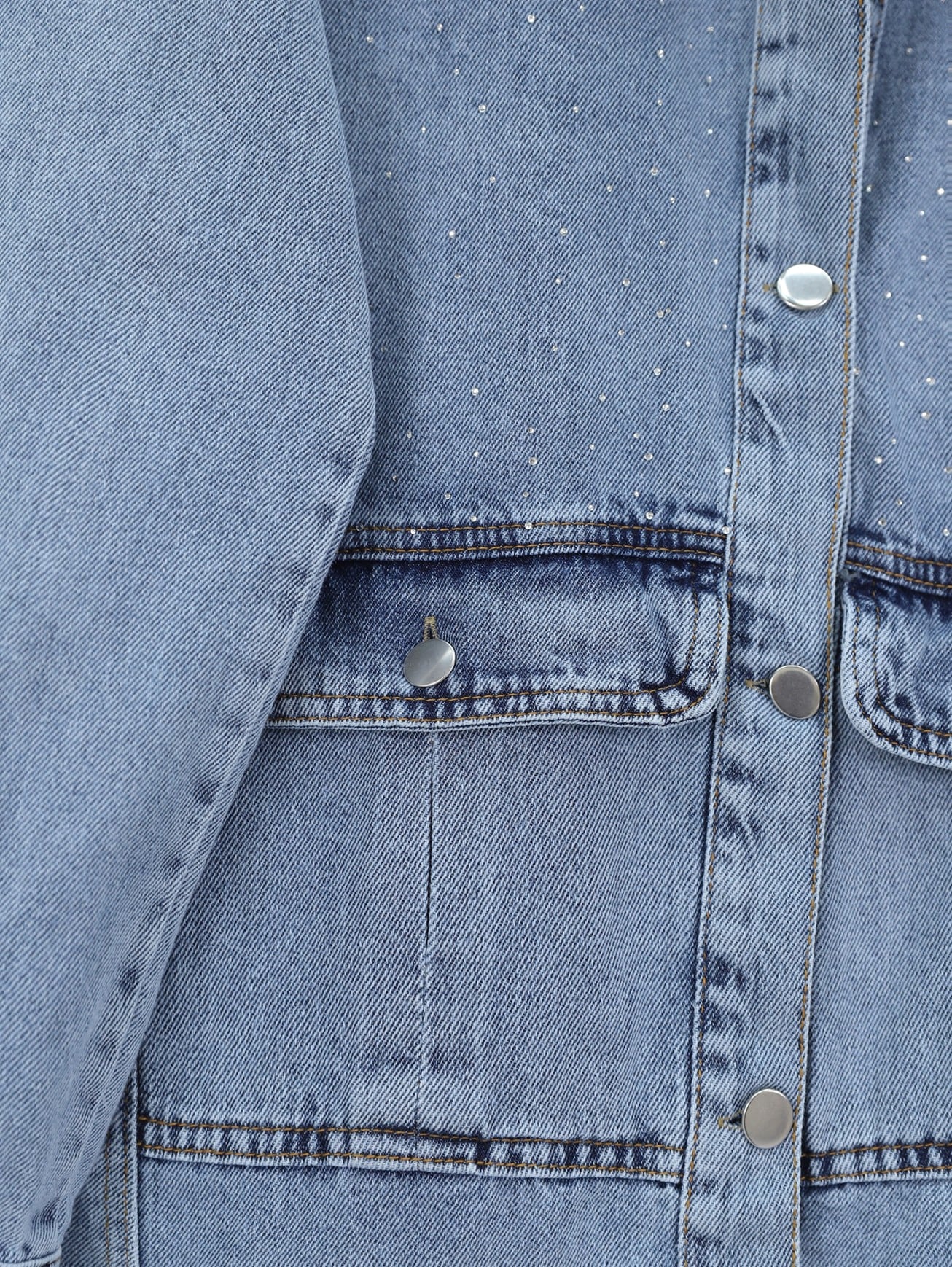 Light Blue Denim Jacket with Rhinestone Details and Flap Pockets - Podyumplus - by Peralane - photo 8