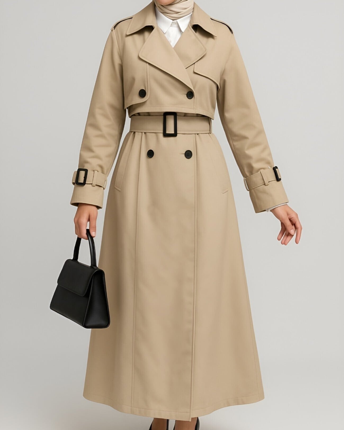 Pleated Skirt Bolero Belted Trench Coat - Beige - Podyumplus - by Peralane - photo 8