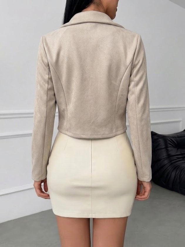 Women's Cropped Suede Jacket with Notched Lapel and Zip Closure - Janes - by Peralane - photo 3